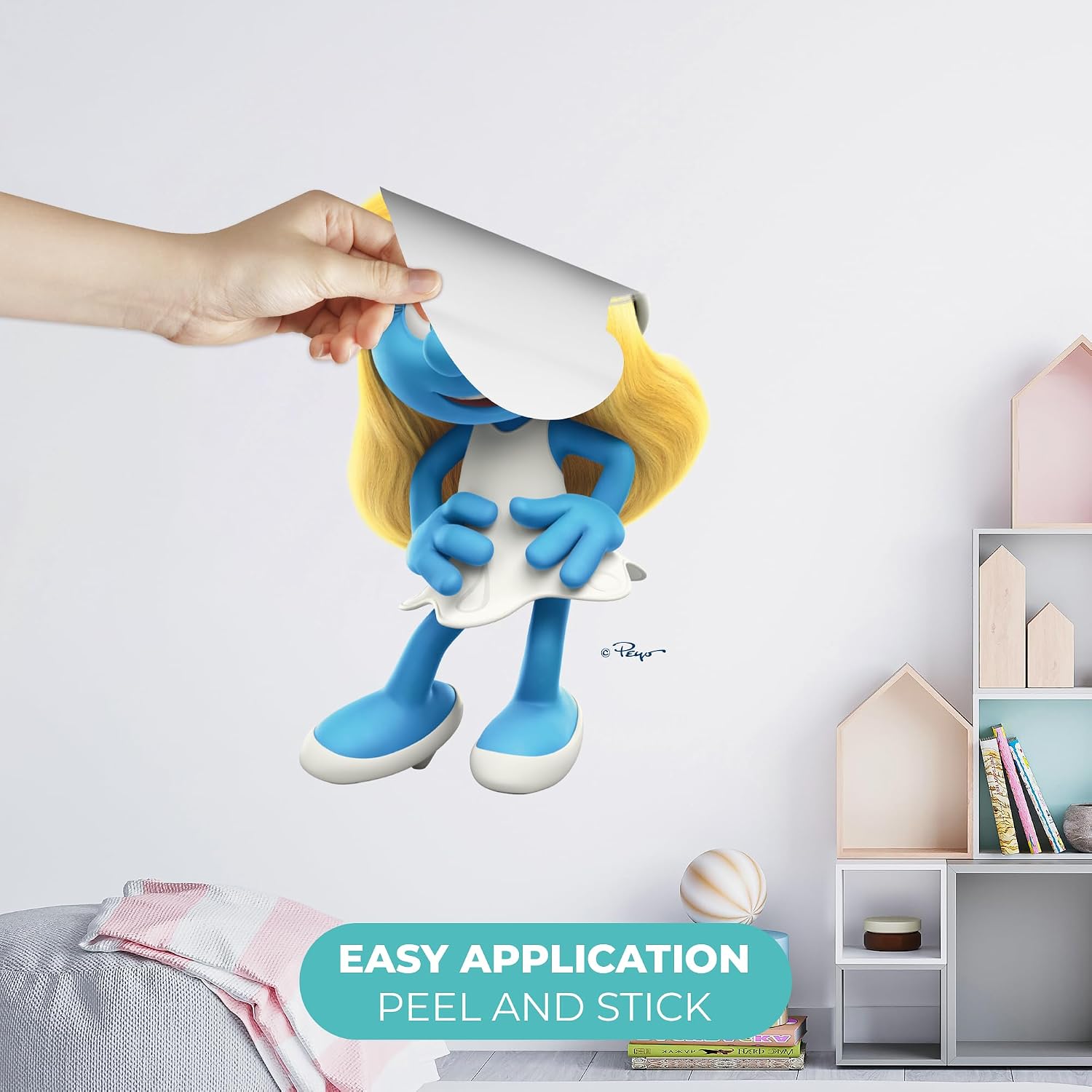 Smurfette Wall Mural I Peel and Stick Smurf Wall Decals I Wall Decor for Your Baby Room Decoration I Nursery Decor for Boys I Multiple Options for Customization (Wide 30"x 53" Height)
