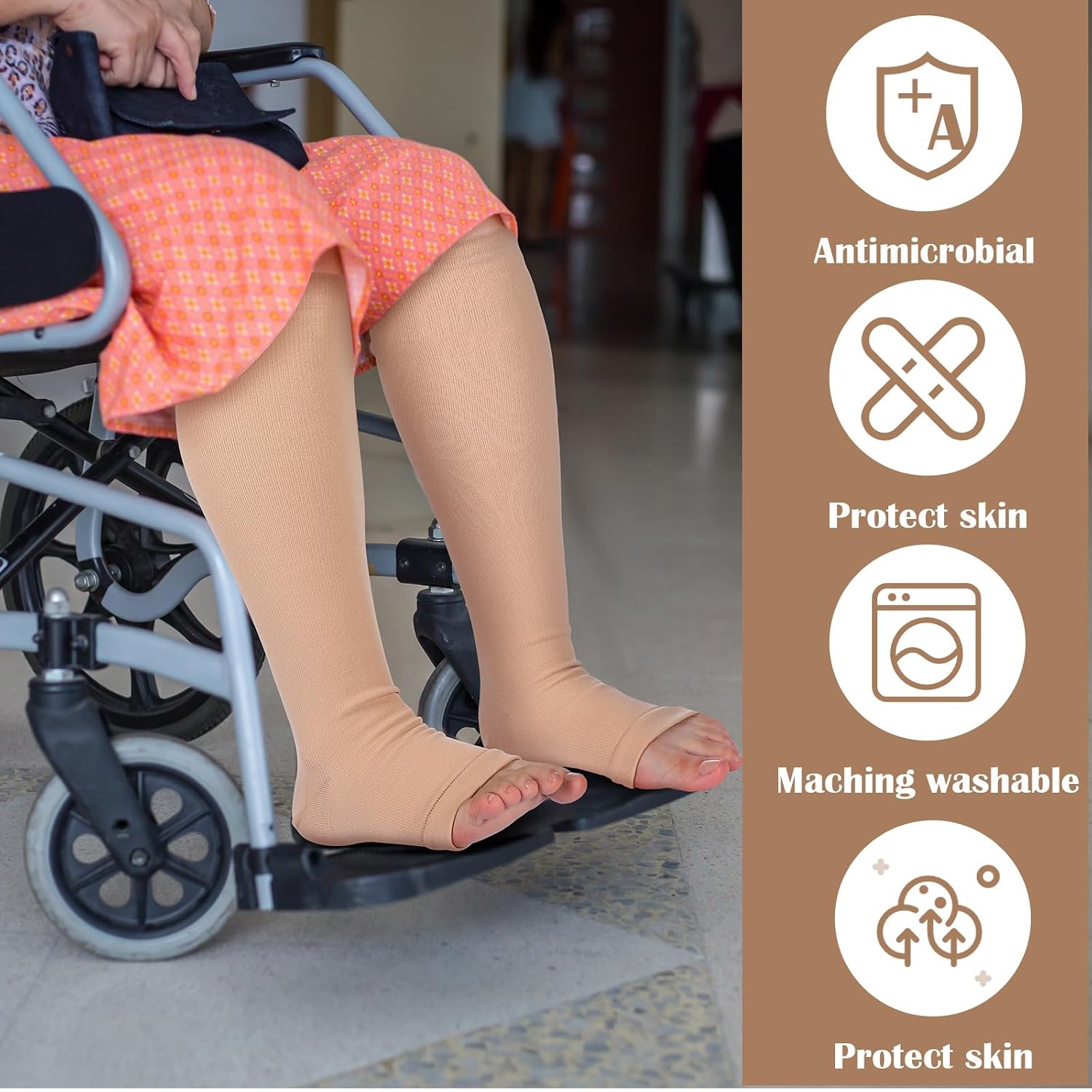Coume 4 Pairs Leg Skin Protectors for Thin Skin Elderly Sleeves Protect Sensitive Leg from Tears, Bruising, Abrasions & Sun Exposure Toeless Sock Protector