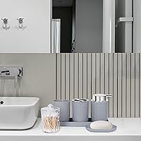 Vista 2 de FEILANDUO Juego de accesorios de baño completo, juego de 8 piezas de accesorios de baño con basura, dispensador de jabón, jabonera, soporte para Gris