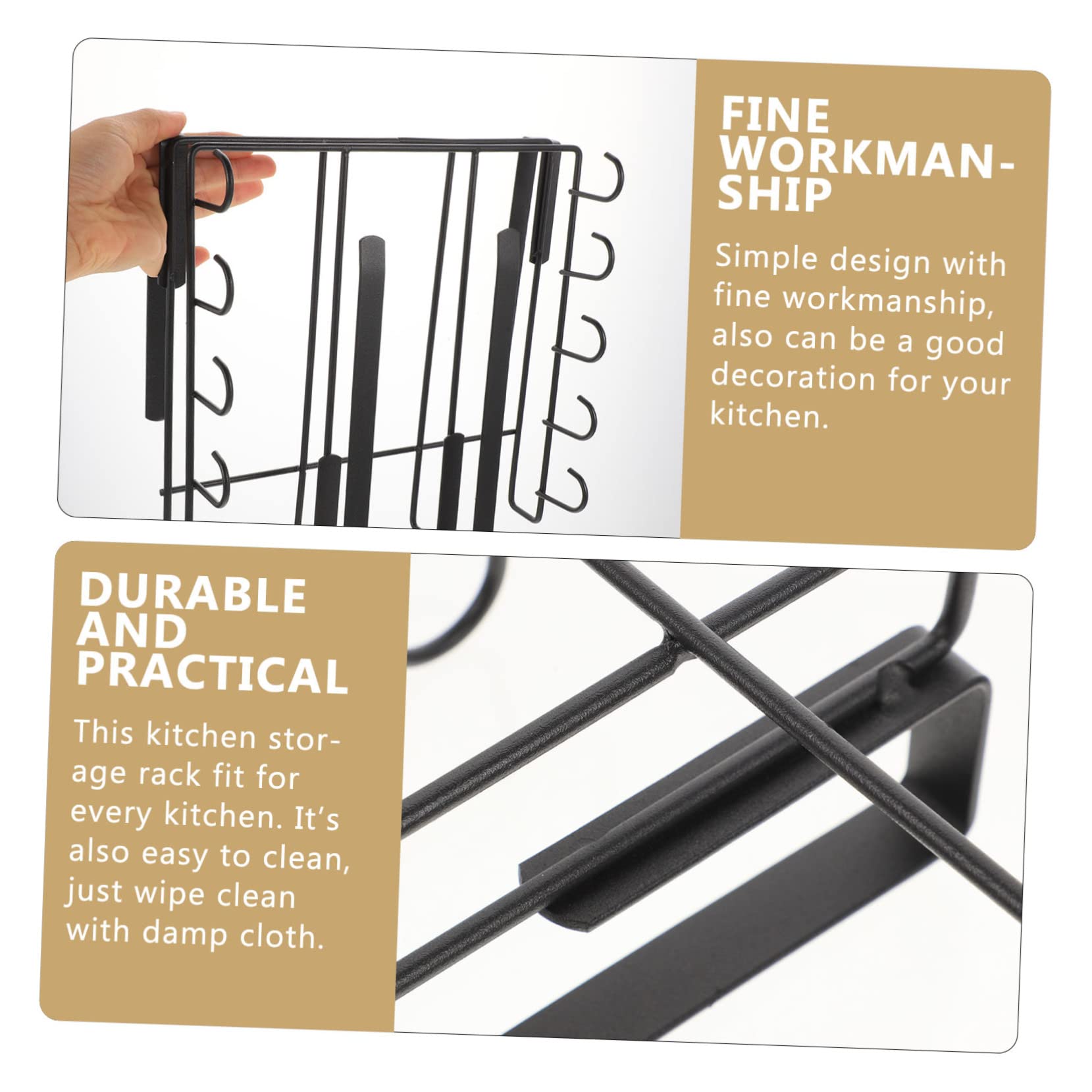 Healifty Under Cabinet Rack Multi Functional Kitchen Organizer for Pots Pans and Lids Storage Holder with Hooks Space Saving Shelf for Tidy Kitchen