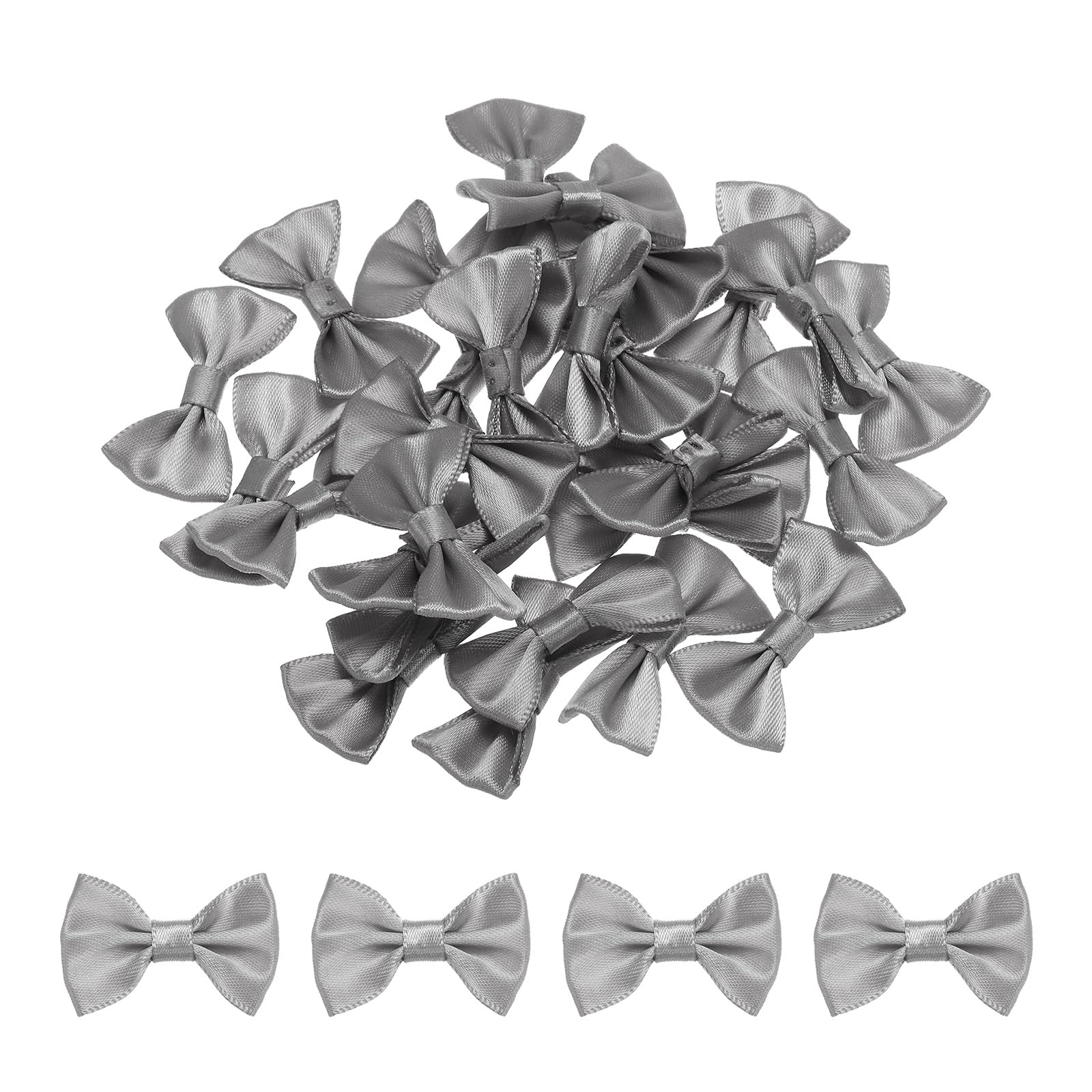 sourcing map 30pcs Grey Bow Ties 1.5"x1" Mini Bowknot for Crafting Little Satin Bows Bulk
