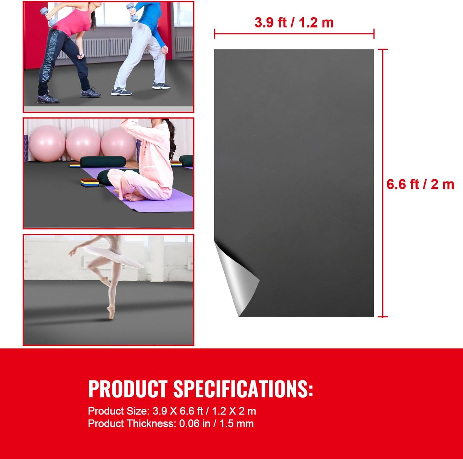 Happybuy 6.6x3.9ft Dance Floor, PVC Vinyl, 0.06in Thick, Black/Grey Reversible, Non-Slip, Portable, Ballet & Jazz Dance
