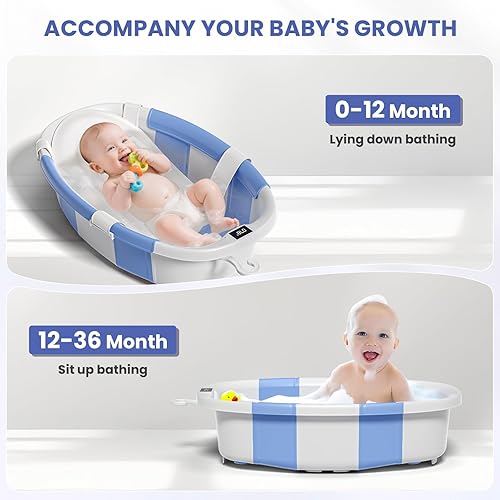 Miniatura 3 de Bañera plegable para bebés, bañeras para recién nacidos con cojín suave y termómetro y bolsa organizadora de juguetes, bañera infantil para niños