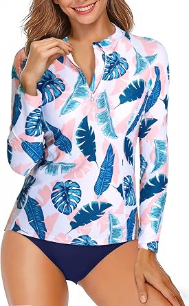Daci Women 2 Piece Rash Guard Swimsuits Built in Bra with Sleeve Swimwear