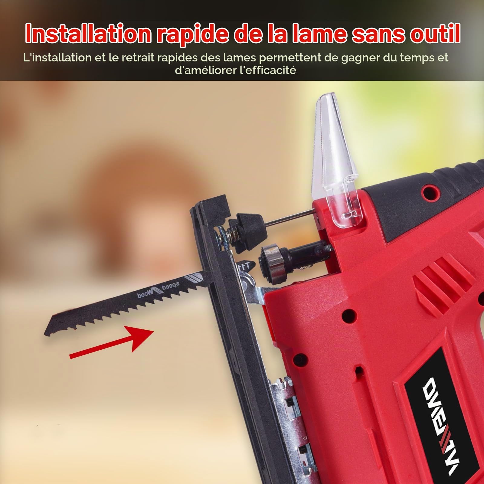 ONEVAN Scie Sauteuse sans Fil Raccord d'Aspiration 24mm Course 2x3,0Ah | 3 réglages orbitaux, coupe d'onglet ±45°, 7 vitesses, LED & aspiration intégrée, coupe bois 56mm & acier 6mm, Pour bricolage