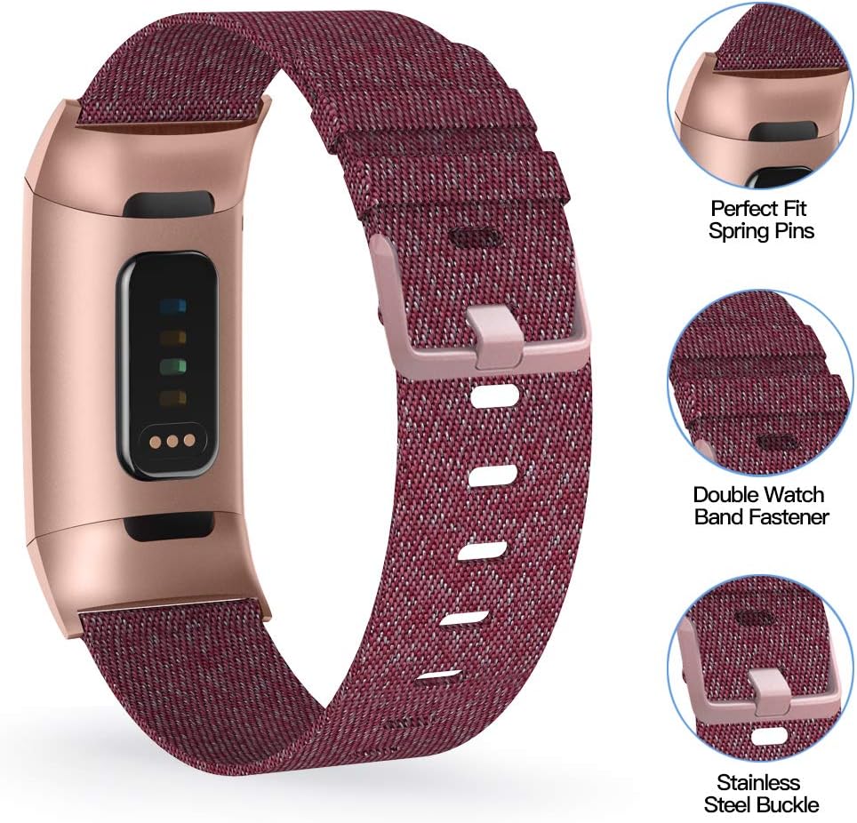 NANW Woven Bands Compatible with Fitbit Charge 4 / Charge 3 Bands/Charge 3 SE, Soft Breathable Fabric Replacement Wristbands Strap Sports Accessories for Women Men, Large Small