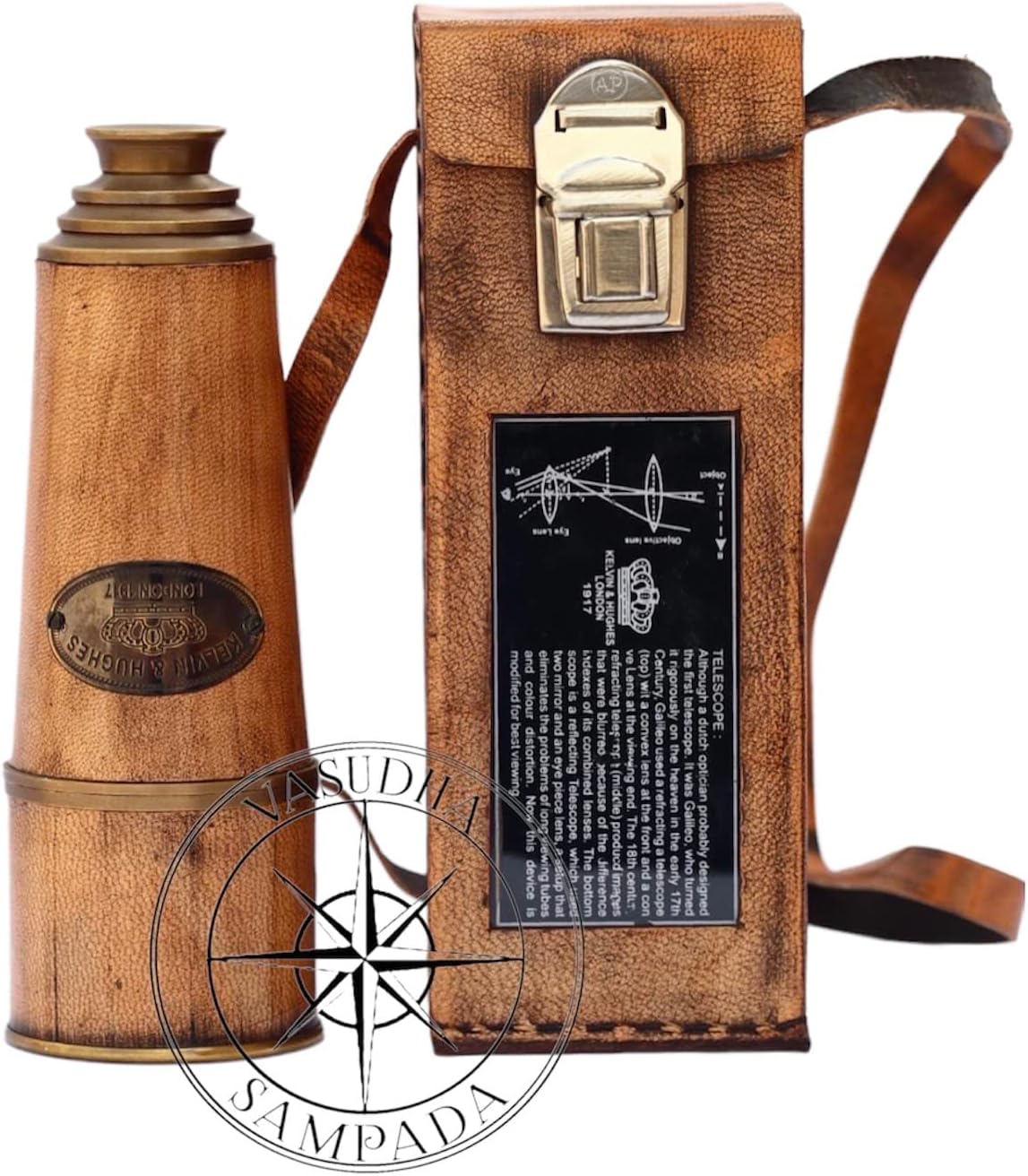 VASUDHA SAMPADA Vintage Brass Pirate Telescope – Handcrafted Nautical Spyglass with Premium Leather Case | Classic Maritime Collectible for Sailors & Explorers