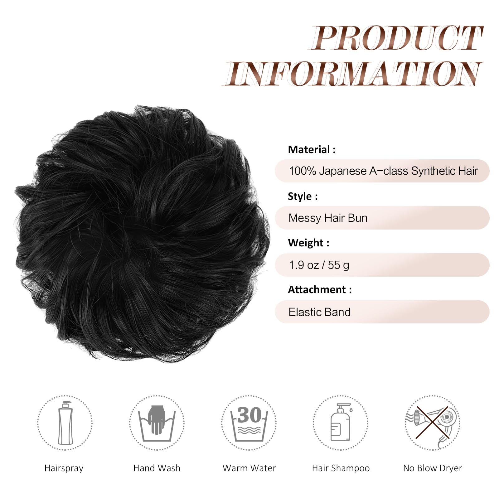 FESHFEN Hair Bun Extensions Messy Curly Hair Scrunchies Hairpieces Synthetic Donut Updo Hair Pieces for Women Girls 2
