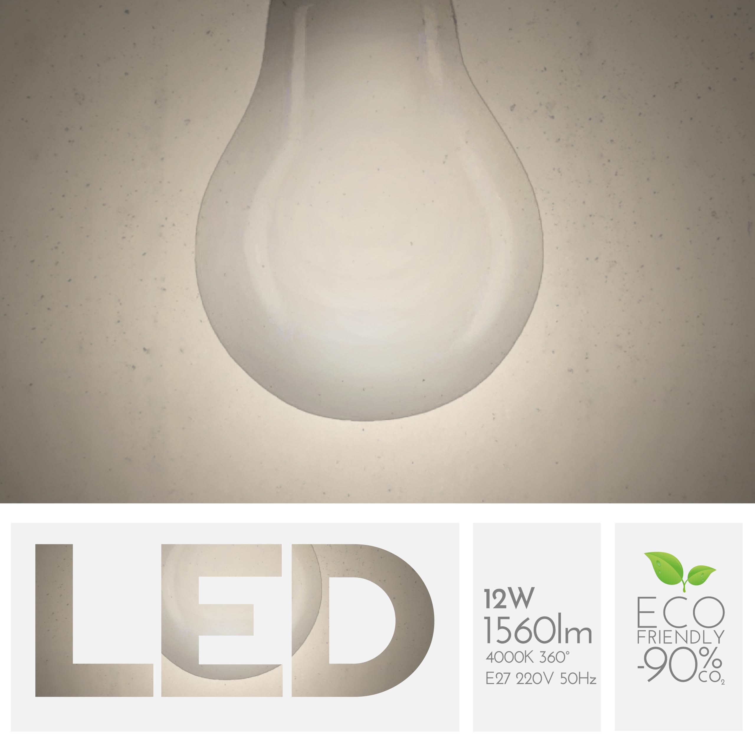 Lampadina Goccia 12W Pari a 120W, E27, Vetro Milky, 4000K Luce Naturale, filamento LED dritto, 1560 Lumen, Pack 10 Pezzi