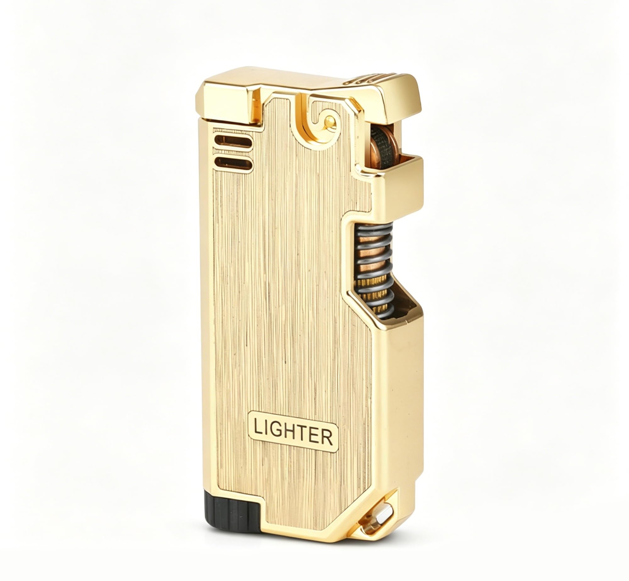Retro Metal Lighter, Refillable Butane Lighters with Antique Crank Wheel(Gold5)