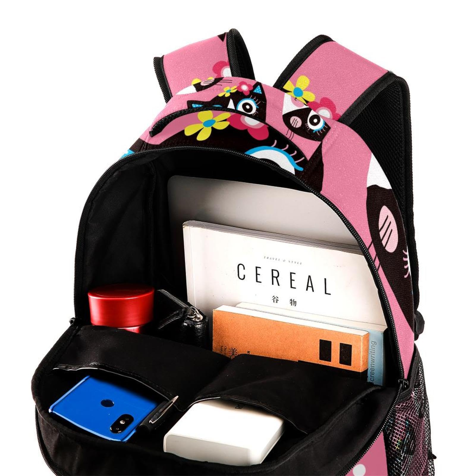 Zaino scolastico per uomini e donne, con gatti rosa, borsa da viaggio per computer portatile, zaino leggero per università, zaino casual per libri
