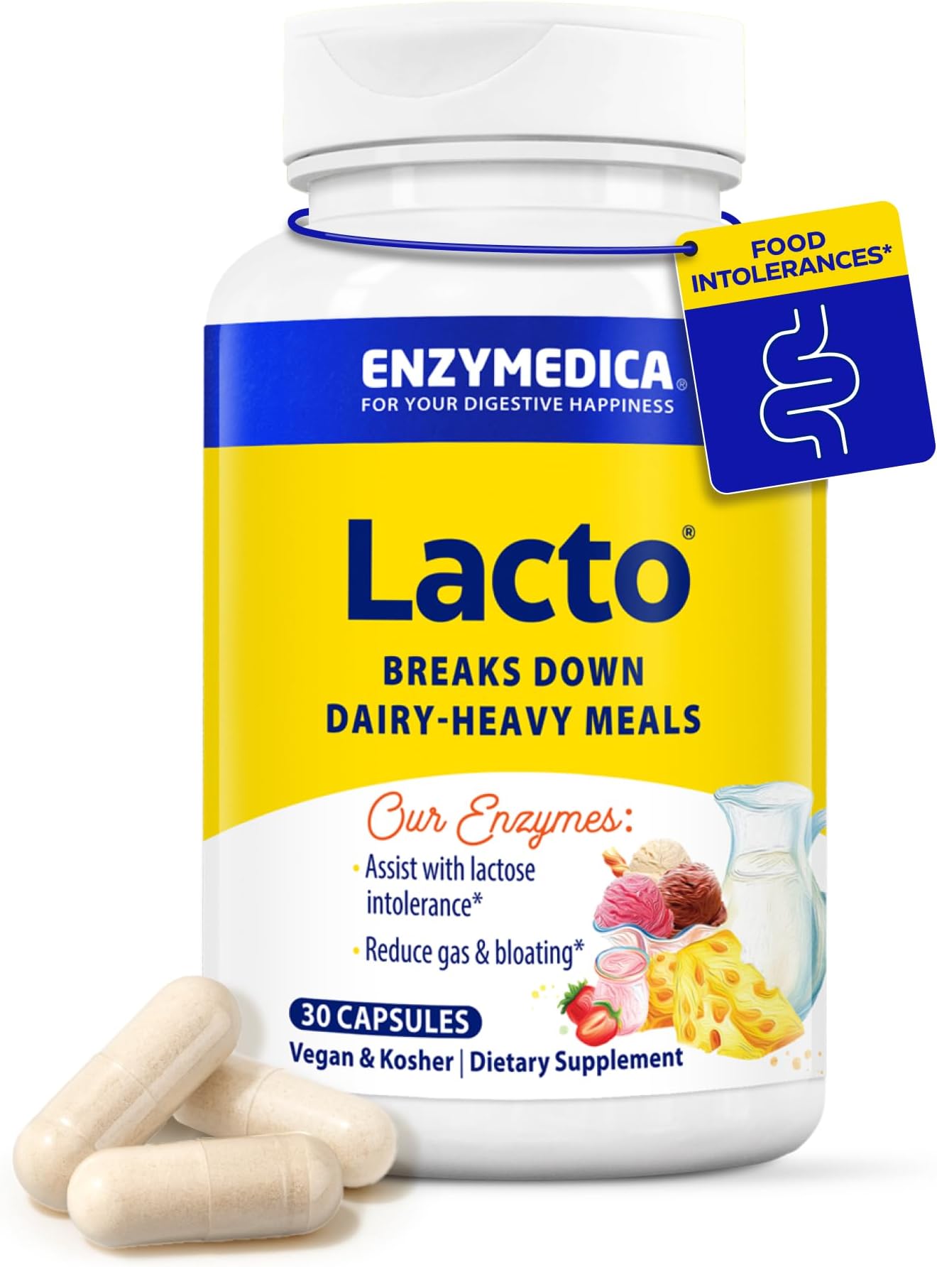 Enzymedica Lacto, Maximum Strength Formula for Dairy Intolerance, With Enzymes Lactase and Protease, Relieves Digestive Discomfort, 30 capsules (30 servings)
