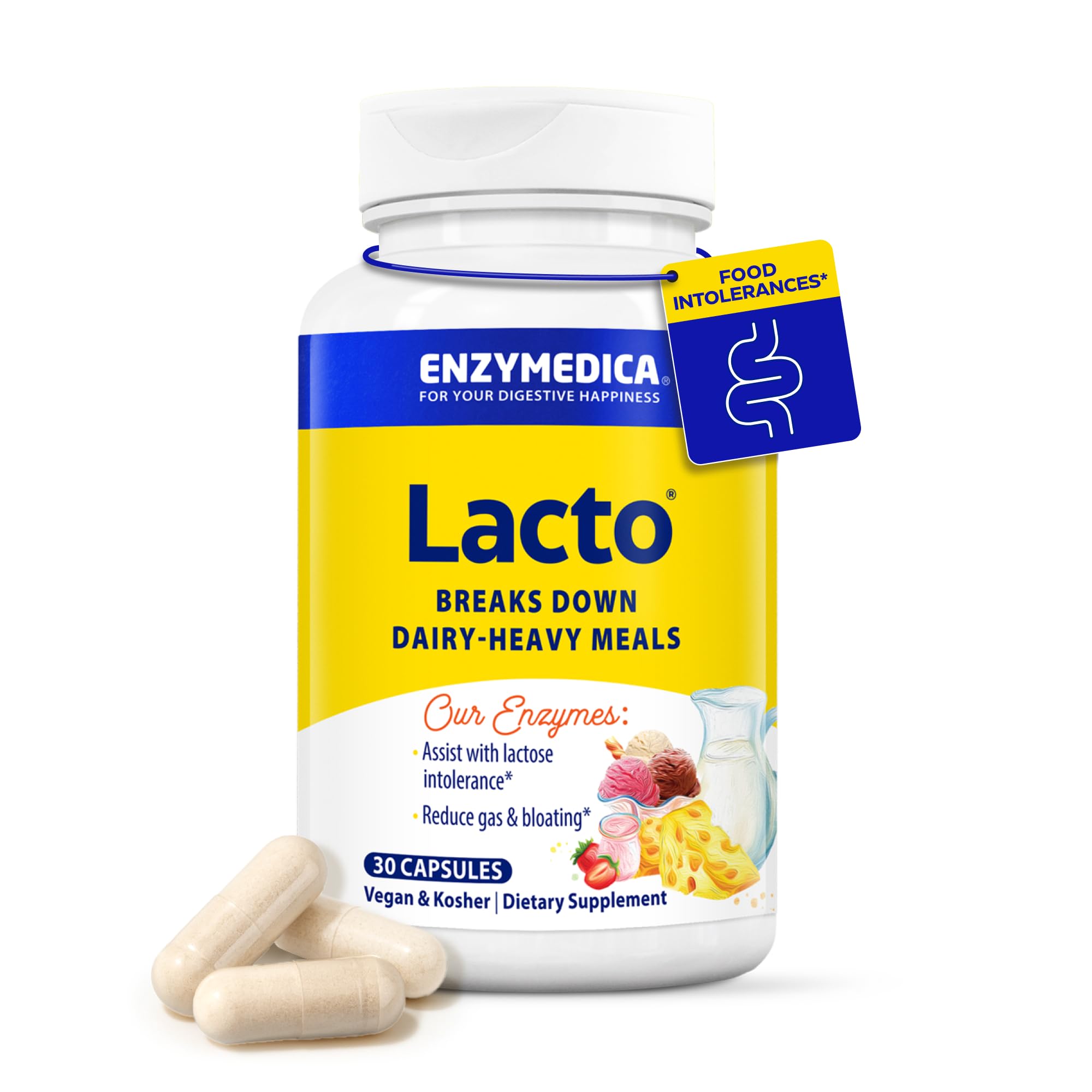 Enzymedica Lacto, Advanced Lactase Pills for Dairy Support, Helps Break Down Lactose, Casein & Fat, Dairy Relief Pills, Vegan, 30 Capsules