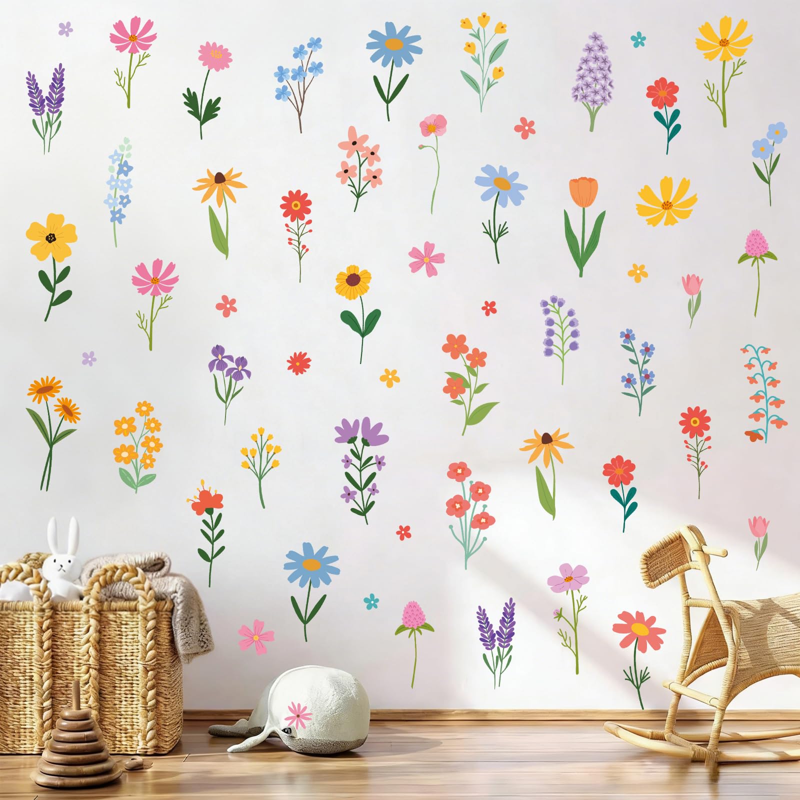 Spring Flower Wall Stickers, 8 Sheets 90 Pcs