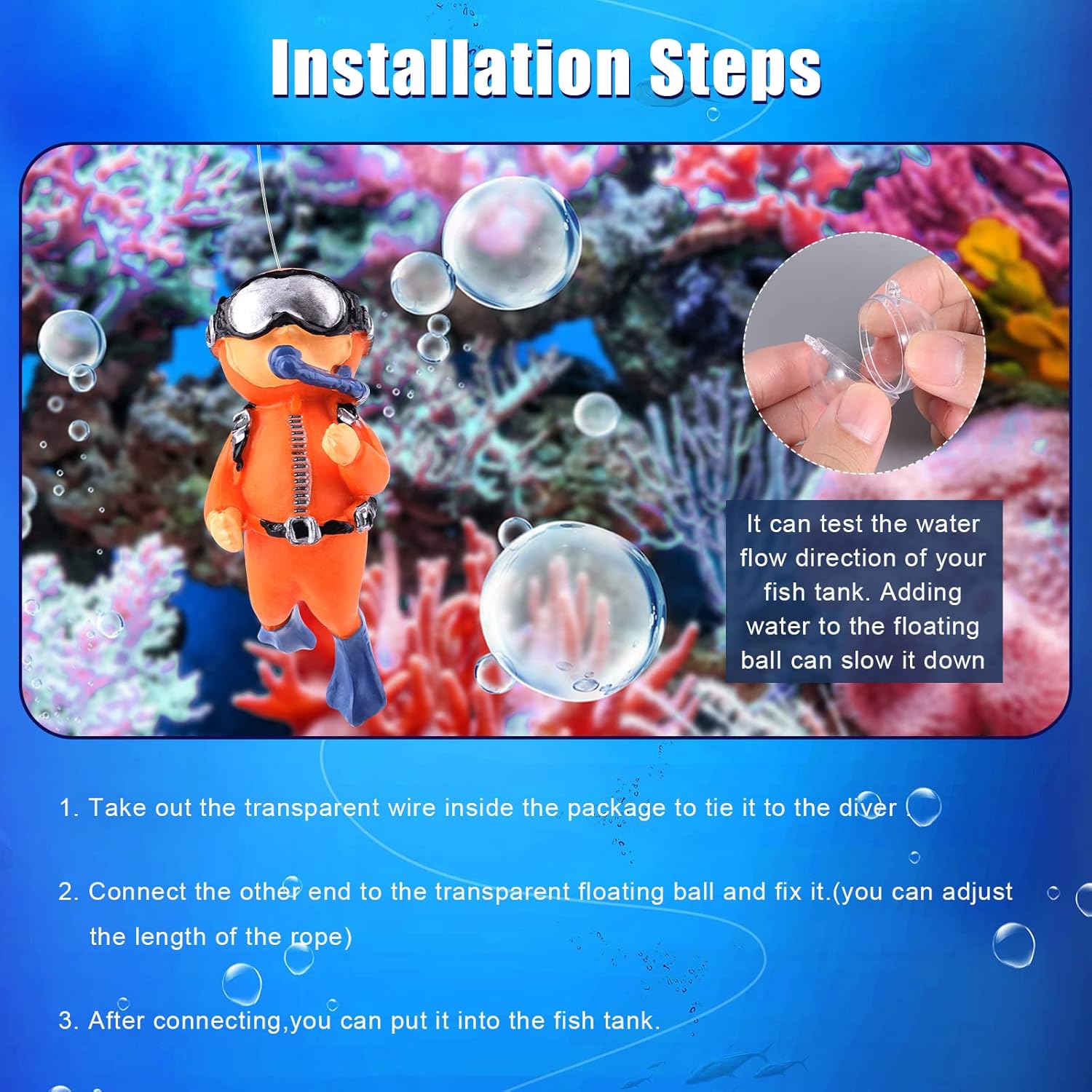 KINBOM 4 Pack Fish Tank Diver Decorations, Aquarium Diver Ornament Cute