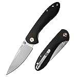 CJRB Feldspar Pocket Folding Knife Stonewash D2 Steel Blade G10 Tactical Handle EDC Knife,Black Handle (J1912)
