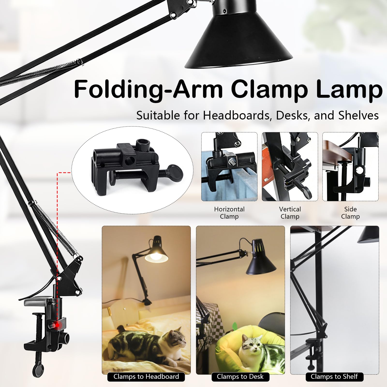 Supporto per Lampada Riscaldante per Rettili con Paralume, 40 - 180 cm Regolabile con Braccio Girevole a 360°, Supporto per Lampada da Terra Compatibile E27 per Tartaruga Acquari Terrari e Piante