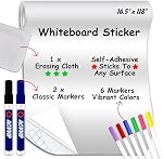 Large Whiteboard Sticker, ACVVIP Self-Adhesive Whiteboard Wall Sticker - 16.5" x 118"(42x300cm) - 8 Colors Markers & 1 Eraser Cloth - Dry Erase Board Sticker for Classroom, Home, Office - White