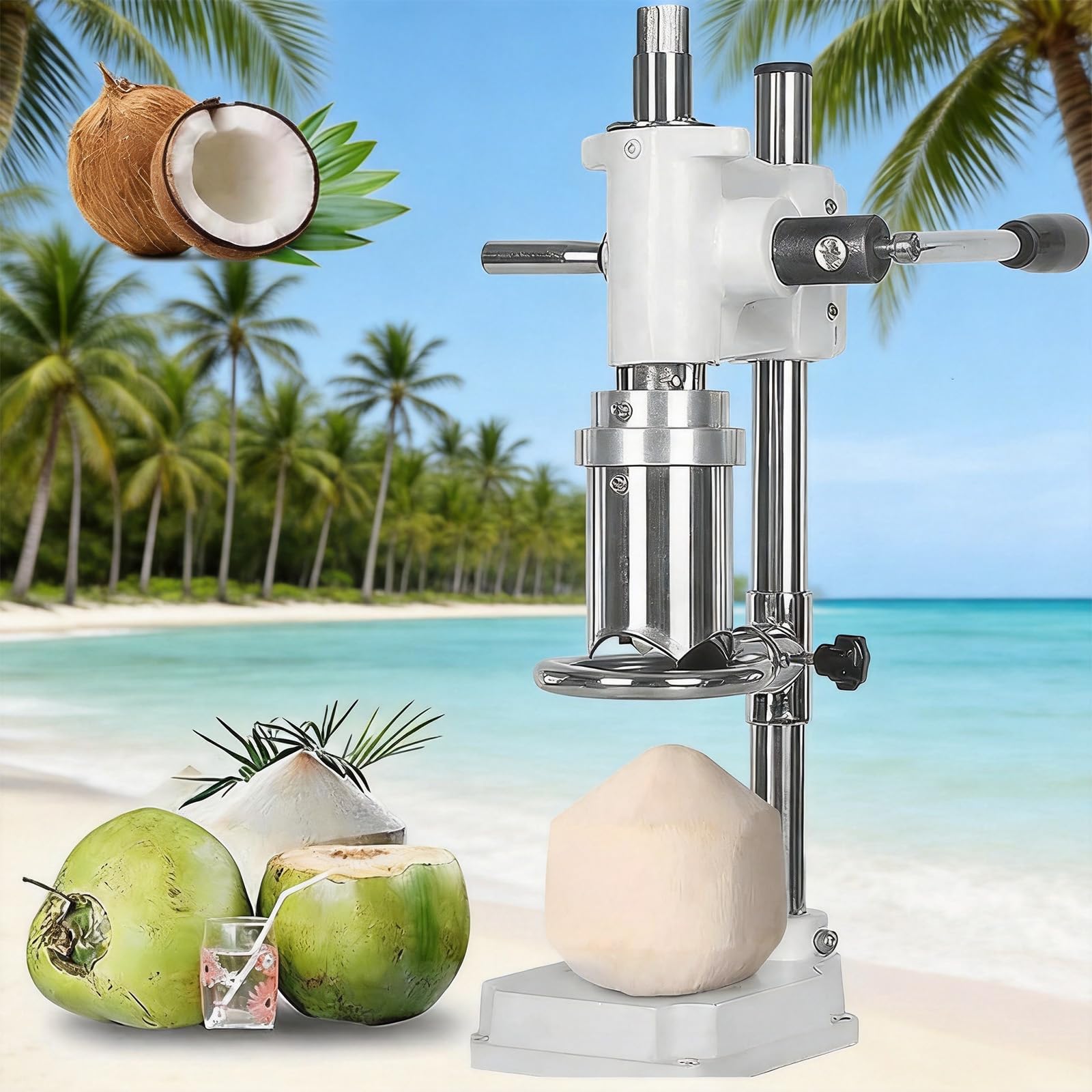 MYFTNP Manual Coconut Opening Tool, Commercial Coconut Opener Machine, Opening Diameter: 6cm/2.36in, Suitable for Coconut Height: 12.5-14.5cm, for Green and Young Coconuts