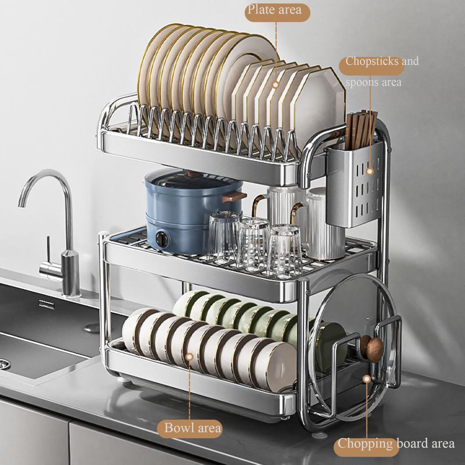 Escurridor multifuncional de acero inoxidable para cocina, resistente a la corrosión, diseño que ahorra espacio, sostiene platos, utensilios, vasos, fácil de limpiar, construcción duradera