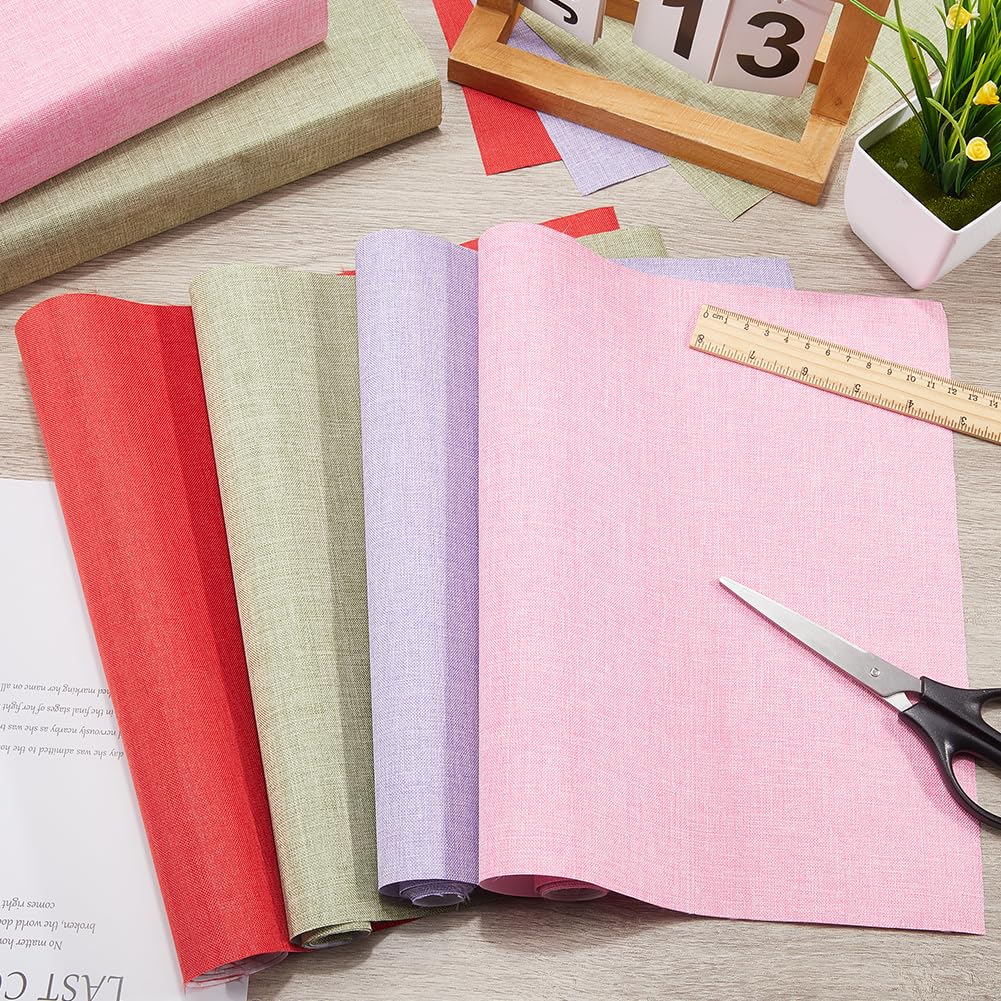 CRASPIRE 4 Tela de 51 x 11.8 Pulgadas para Encuadernación de Libros A4-A8 Superficie de Tela de Lino con Respaldo de Papel Rojo Rosa Verde Y Morado para Álbumes de Recortes Suministros Protectores