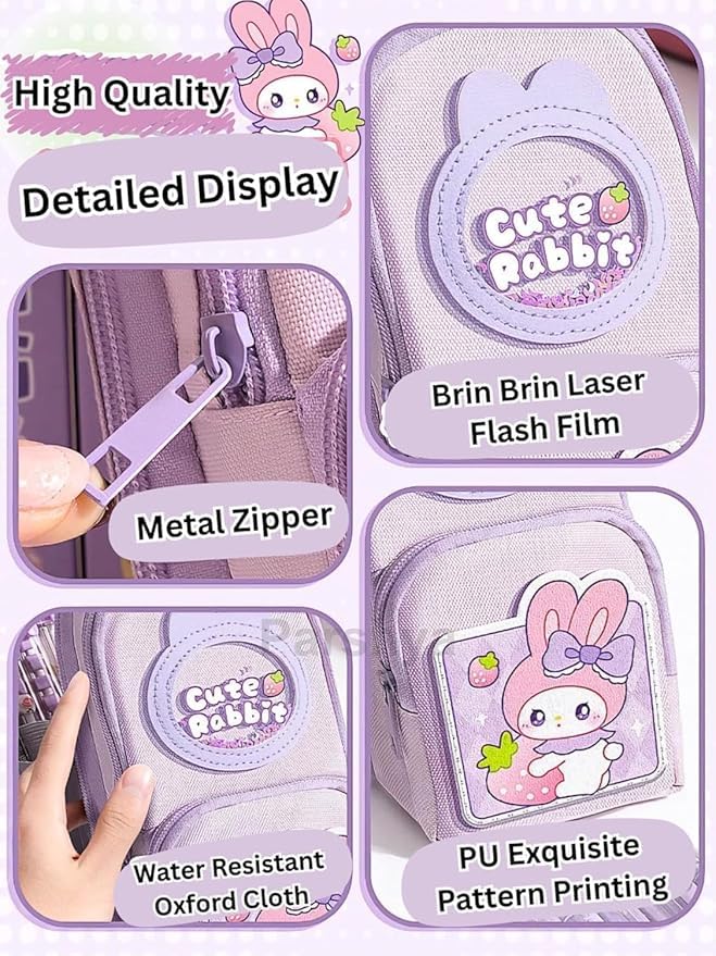Image of Invite Multi-Functional Soft Pencil Case for Girls - Large Capacity Zipper Pouch with Multiple Compartments - Aesthetic Stationery Organizer for School, College & Office (Creamy Bear)