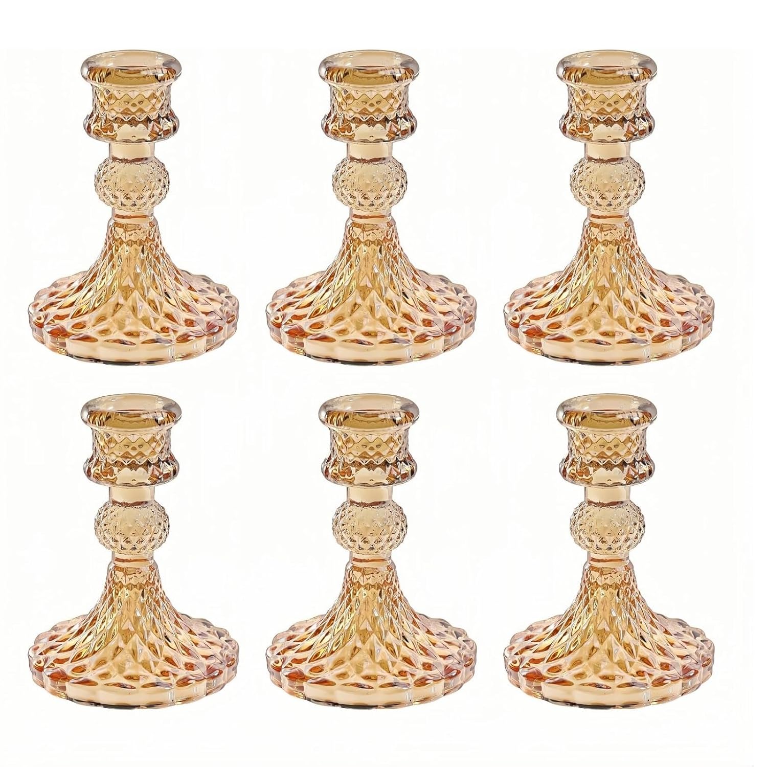 Candlestick Holders, Taper Candle Holders Glass, Candle Pillar Stands for Table Mantel Wedding Housewarming Gift Home Decoration (Gold 6pcs)