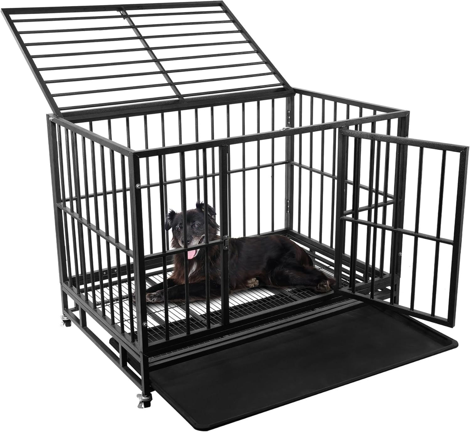 Elevon 42 Inch Heavy Duty Dog Crate with Secure Locking System, Escape-Proof Dog Cage Kennel for Medium to Large Dogs, Indestructible Chew-Resistant