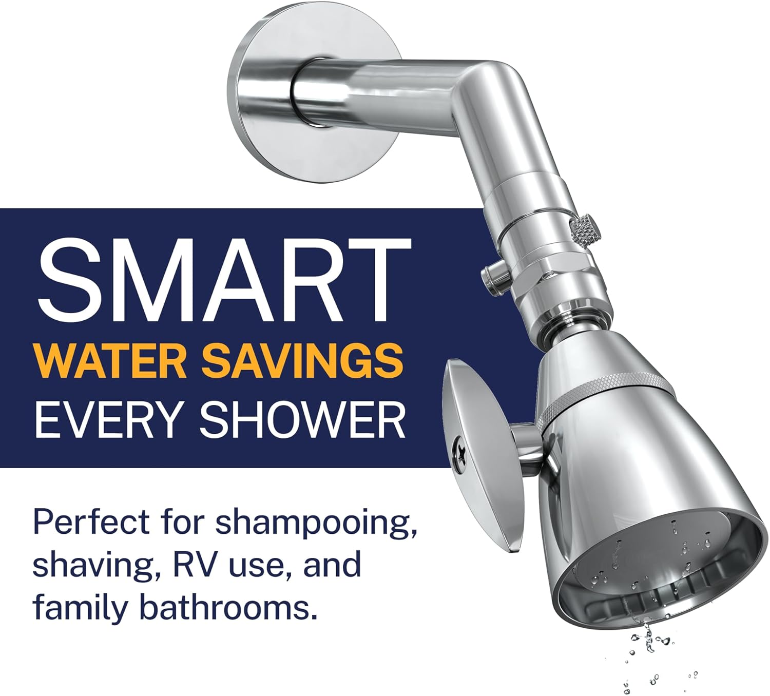 HmerHead Showers® Solid Metal Shower Head Shut Off Vae - Chrome -