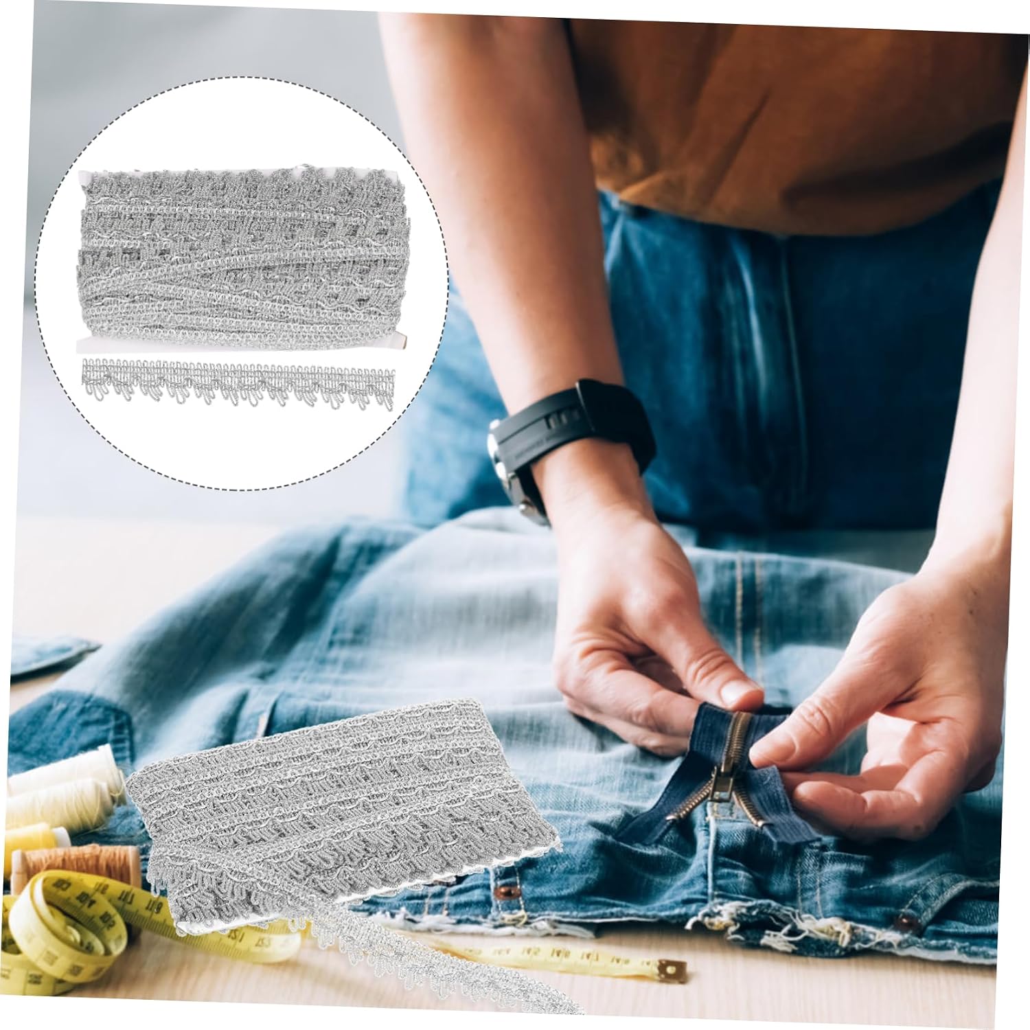 SHINEOFI 2pcs Fringe Trim Embroidery for Curtains and Crafts Elegant Lace Decorative Sewing Trim Yards
