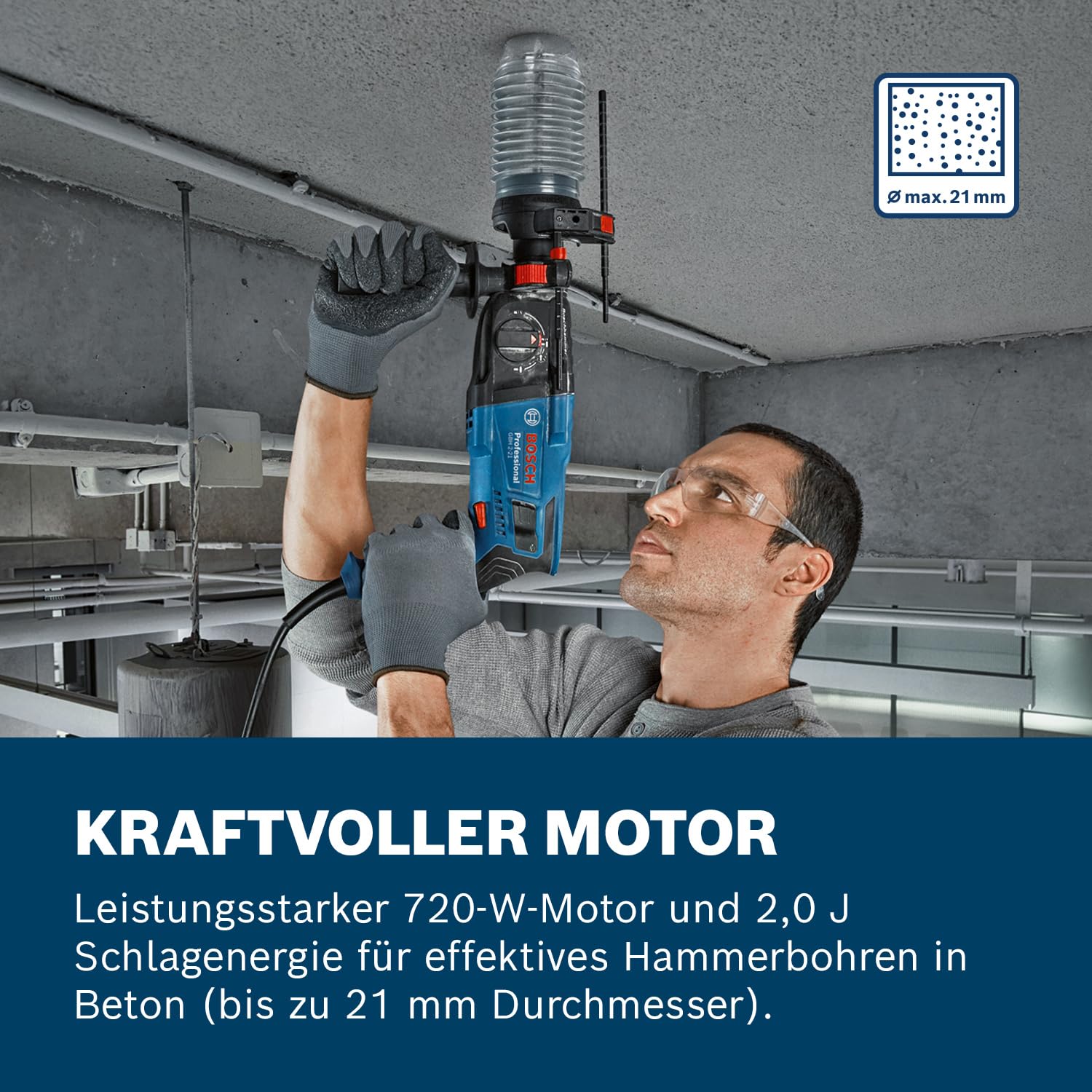 Bosch Professional GBH 2-21 Bohrhammer SDS plus 3x Drill Bit 6/8/10 mm Zusatzhandgriff Tiefenanschlag Handwerkoffer
