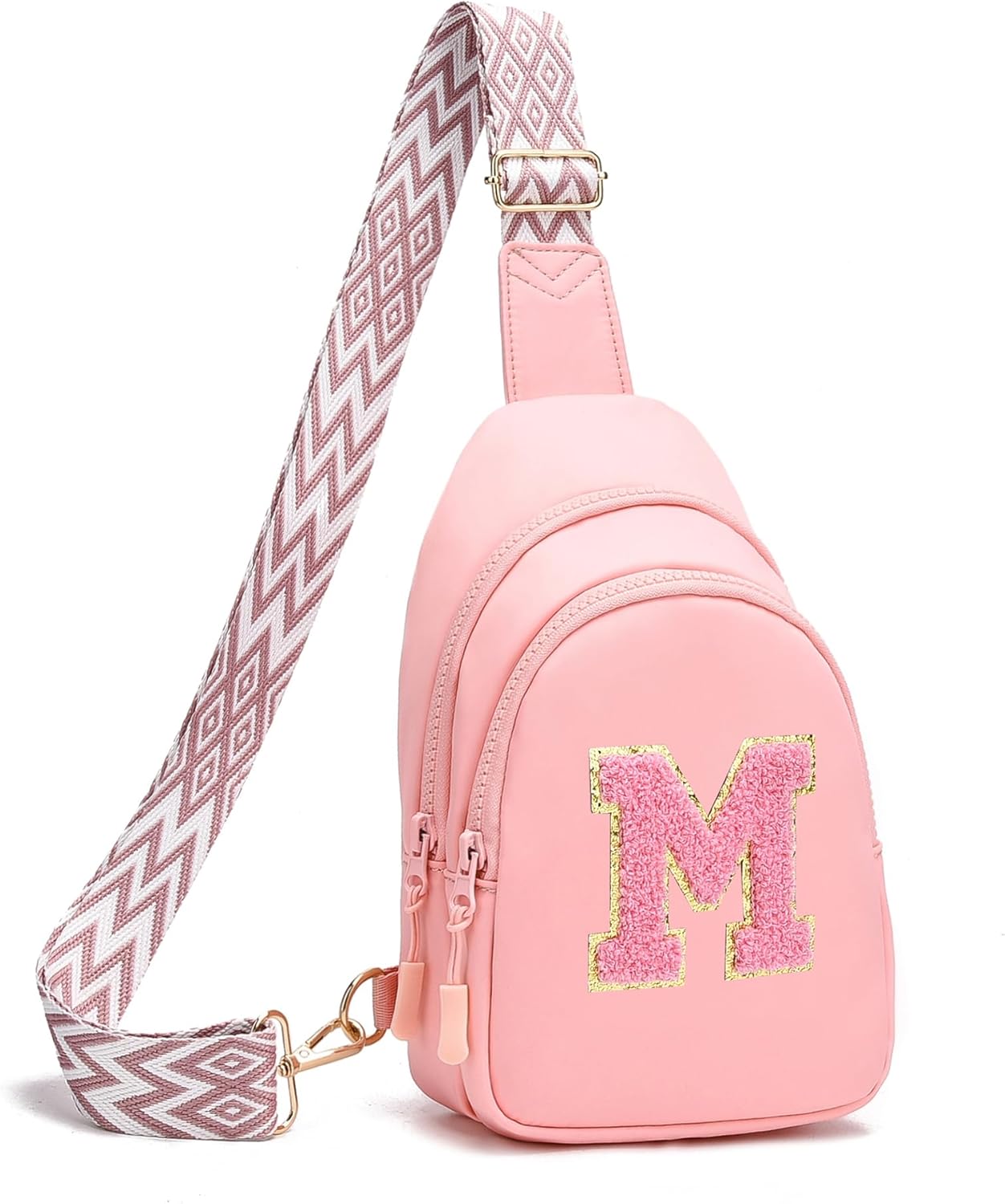 I IHAYNER Girls Sling Bag Fanny Pack Crossbody Bags with Initial Letter for Teen Girls Gift Trendy Stuff Chest Bag for Travel (Pink-M)