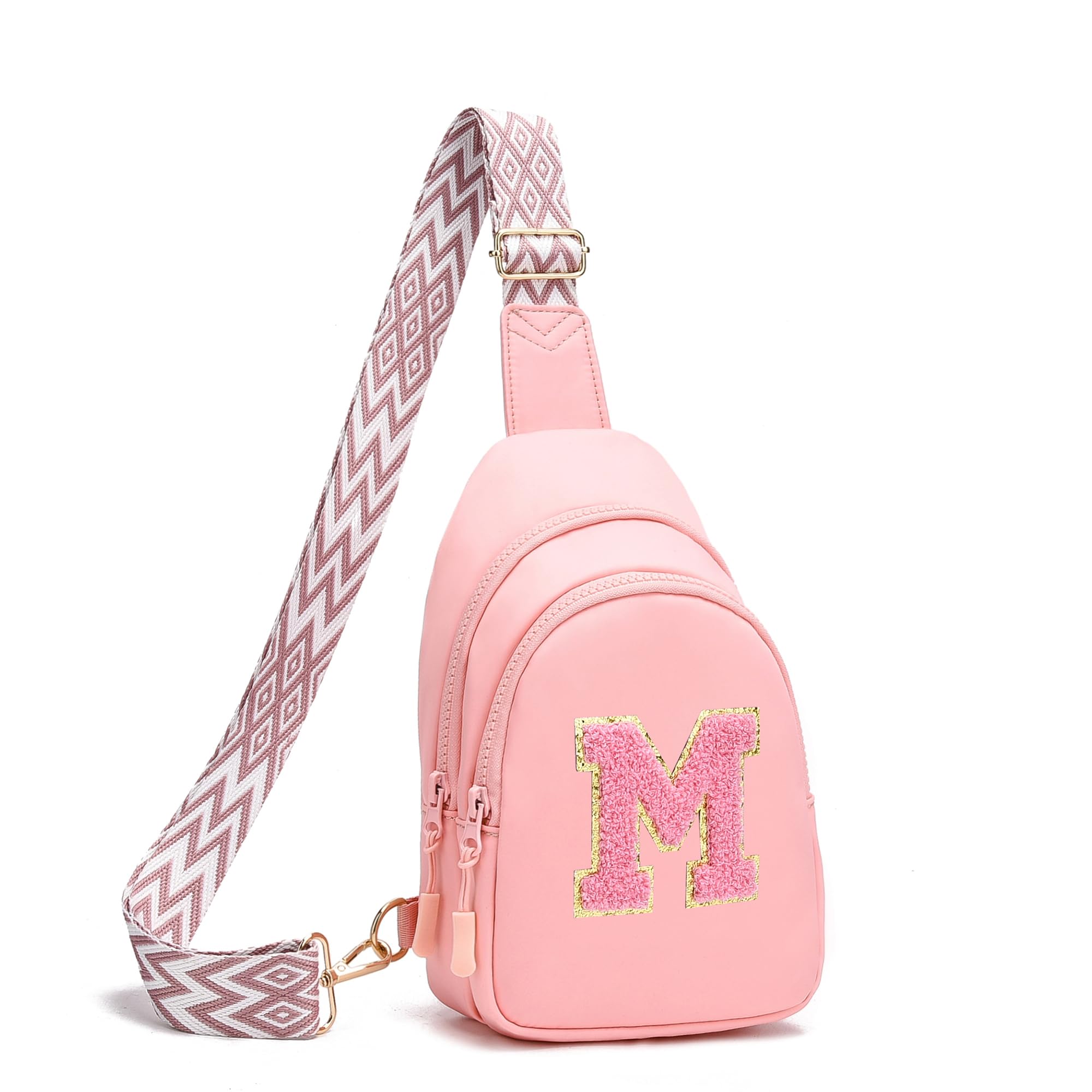 I IHAYNER Girls Sling Bag Fanny Pack Crossbody Bags with Initial Letter for Teen Girls Gift Trendy Stuff Chest Bag for Travel (Pink-M）