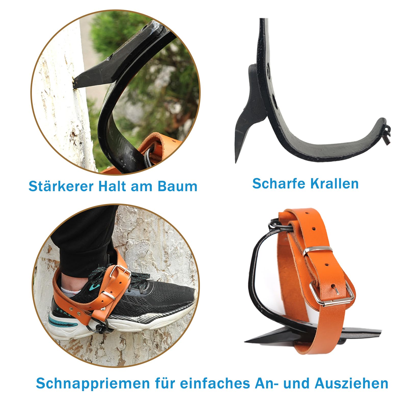 Crampons d'escalade d'arbre, équipement d'escalade d'arbre, hauteur réglable et avec lanières en cuir de vachette, chaussures d'escalade d'arbre, ensemble de crampons antidérapants pour