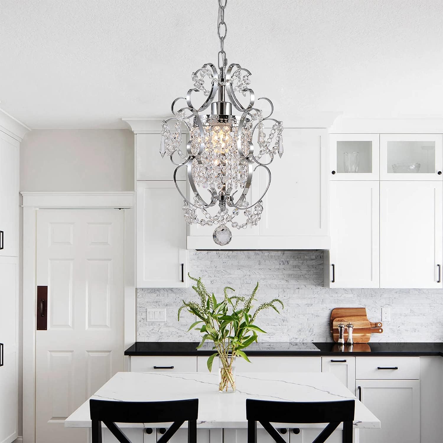 Plug in Chandelier Hanging Lignt Fixture with 14.3 FT Cord and ON/Off Switch,Mini Chrome Crystal Light Fixture for Bedroom,Living Room,Dining Room