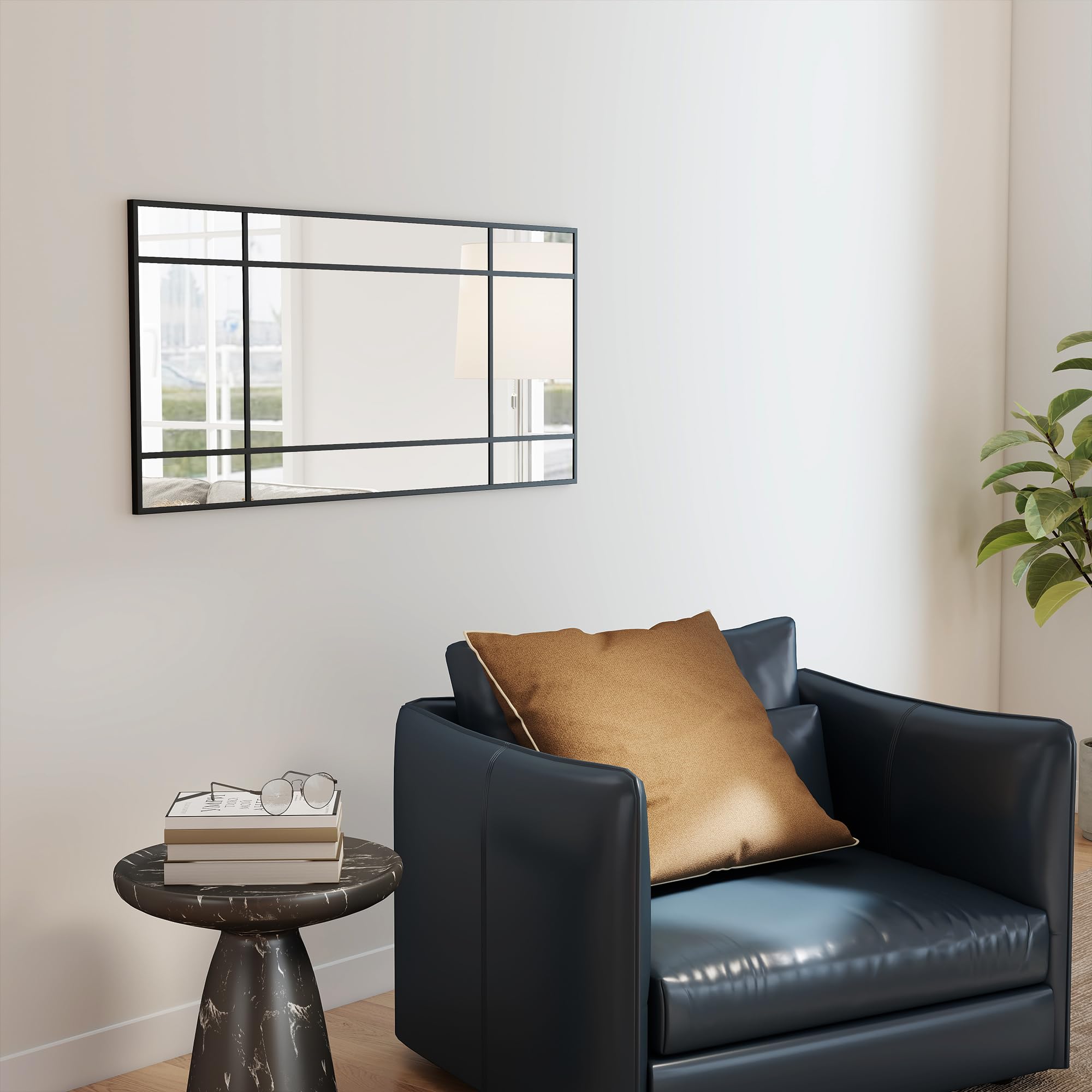 HOMCOM Specchio Moderno Stile Finestra, Specchiera da Camera e Soggiorno con Montaggio Verticale e Orizzontale, 110x50cm, Nero