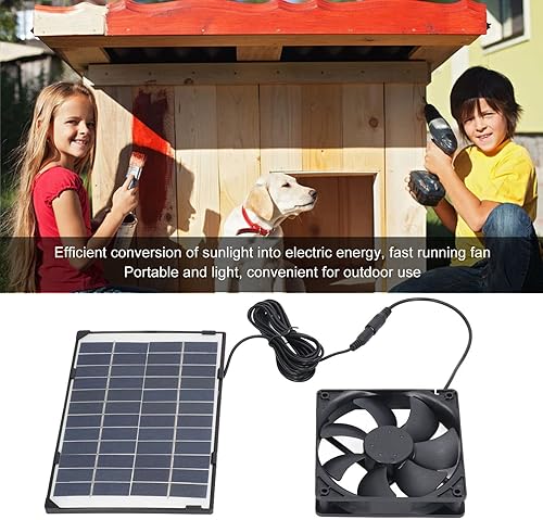 Miniatura 4 de Flbirret Mini ventilador de panel solar portátil para acampar casa de mascotas, ventilador de escape de 6 W 12 V con panel de polisilicio, elimina