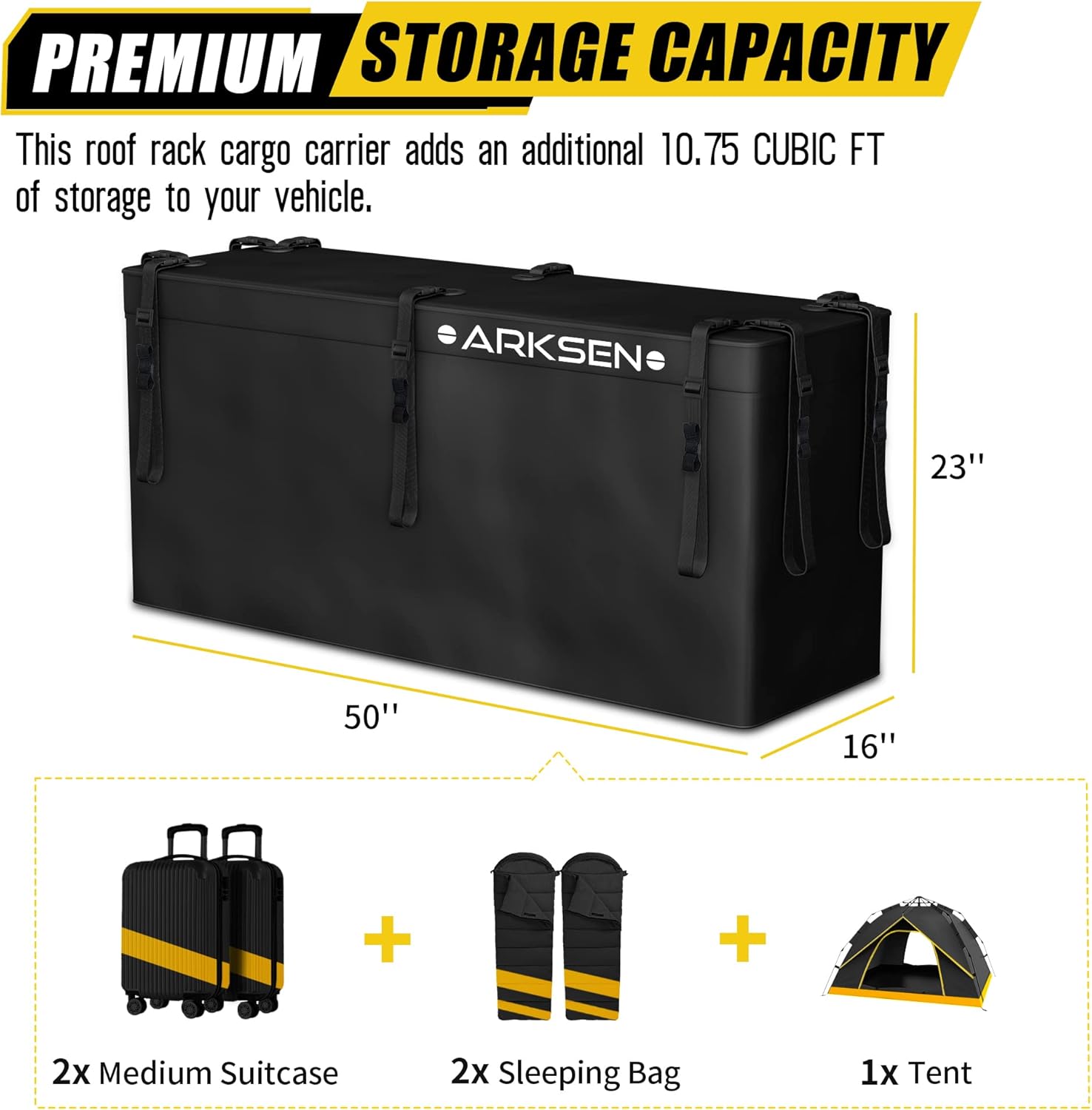 ARKSEN Hitch Cargo Carrier Bag for 19" x 53" Baskets Waterproof 10.75 Cubic Feet Large Capacity Luggage Storage (50" L x 16" W x 23" H) for Car Truck SUV RV or Trailer