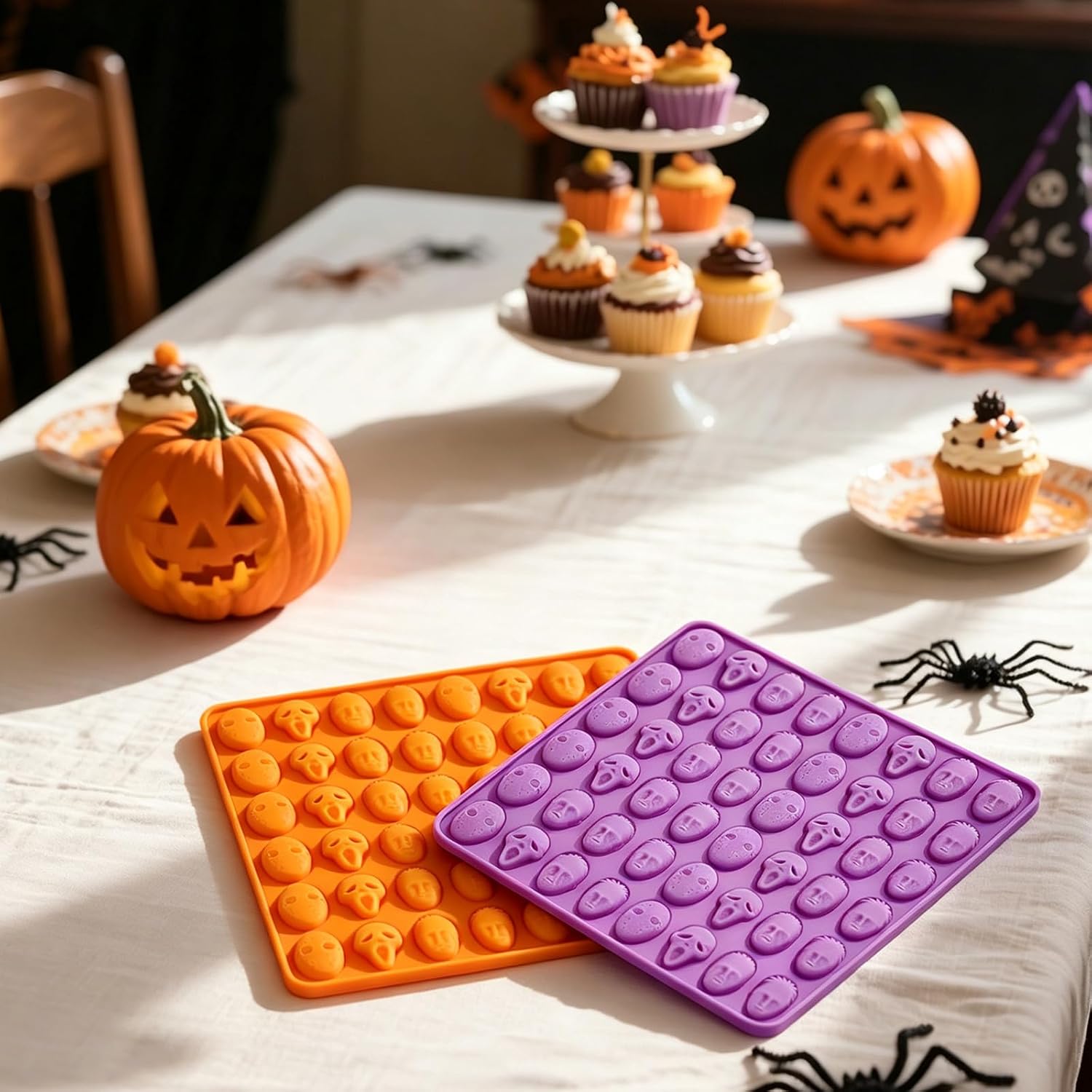 Skull Chocolate Molds Silicone Gummy Skull Candy Molds Non-Stick Halloween Silicone Molds for Jelly Ice Cube Cookie Baking