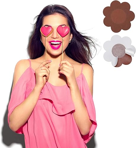 Miniatura 6 de Geyoga 30 piezas de pezón cubiertas desechables para pezones no se ven pegatinas de satén para el pecho, autoadhesivas, pétalos sujetadores