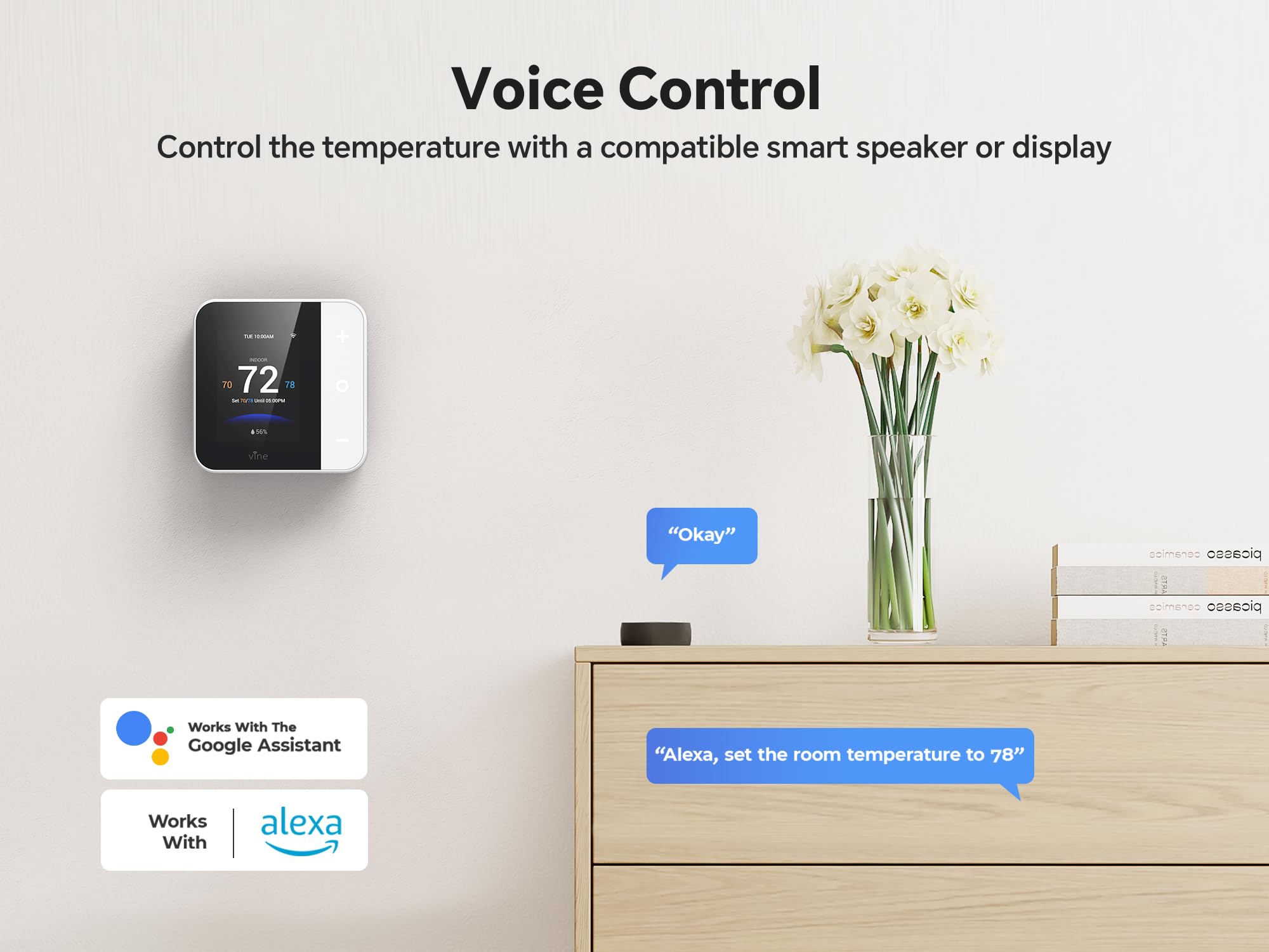vine Inteligentny termostat do domu, termostaty WiFi do pracy domowej z Alexa i Google Assistant, programowalny 7 dni x 8 okresów, certyfikat Energy Star, wymagany przewód C
