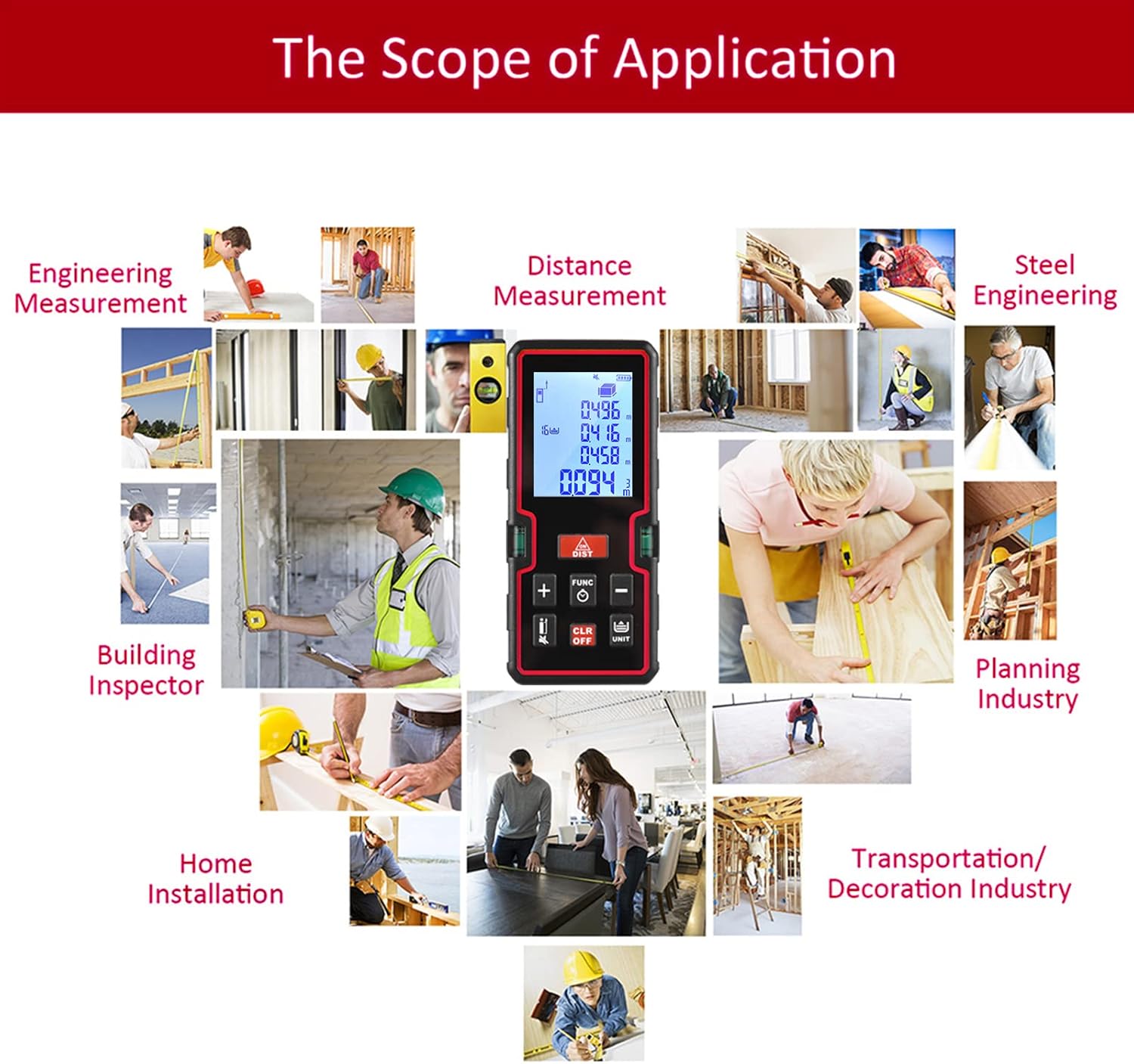 100m Measure LCD Digital Distance Meter Mini Finder Distance/Area//Pythagorean Measuring with Dual Level Bubble, Unit Ce, Datum Mark Switch, Countdown, History