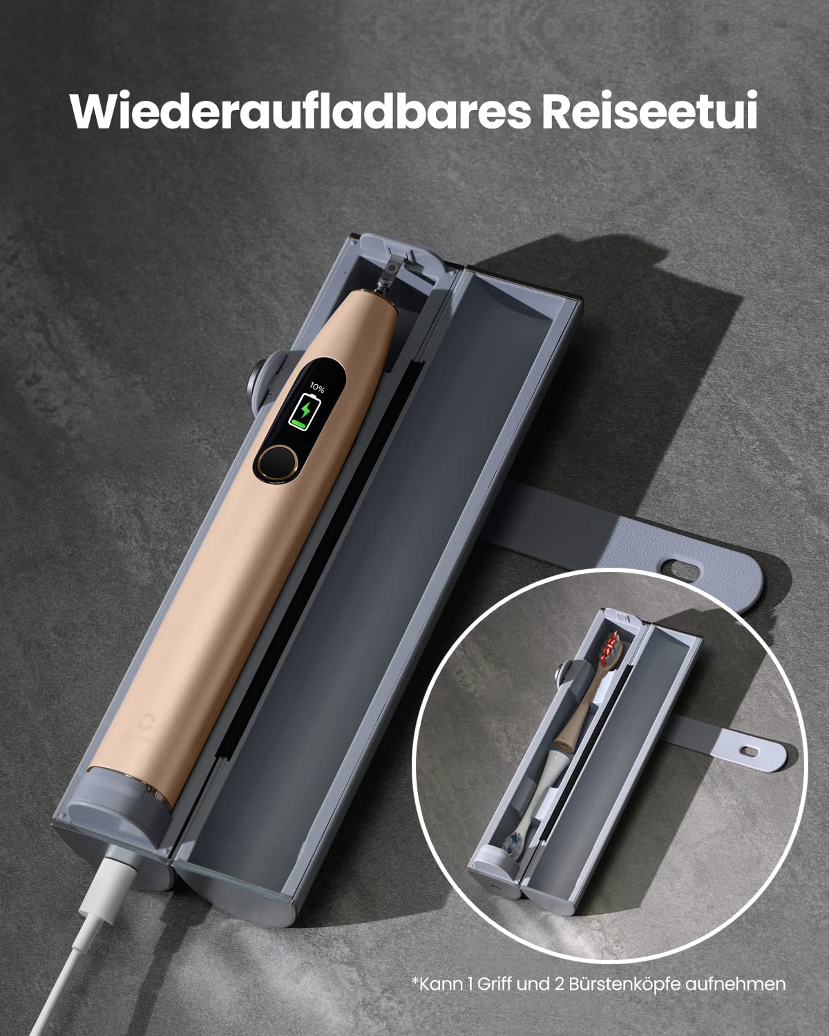 Oclean X Pro Digital Elektrische Zahnbürste mit 4 Bürstenköpfe & Reiseetui, Schallzahnbürste mit Farbdisplay, 30 Tage Akkulaufzeit, 3 Modi, 8-Bereiche-Verfolgung, mit Timer & APP, Golden