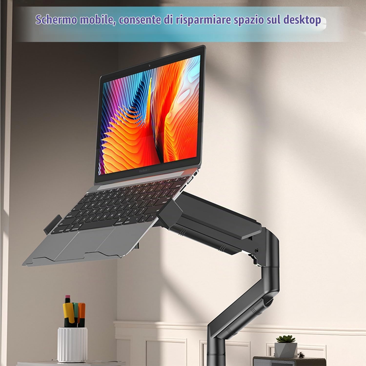 Braccio Monitor Scrivania,Supporto Per Monitor 2 In 1 Con Vassoio, Capacità Fino a 10 Kg, Altezza Regolabile,Compatibile Con Laptop Fino a 17 Pollici, Braccio Per Scrivania Con Morsetto/Foro