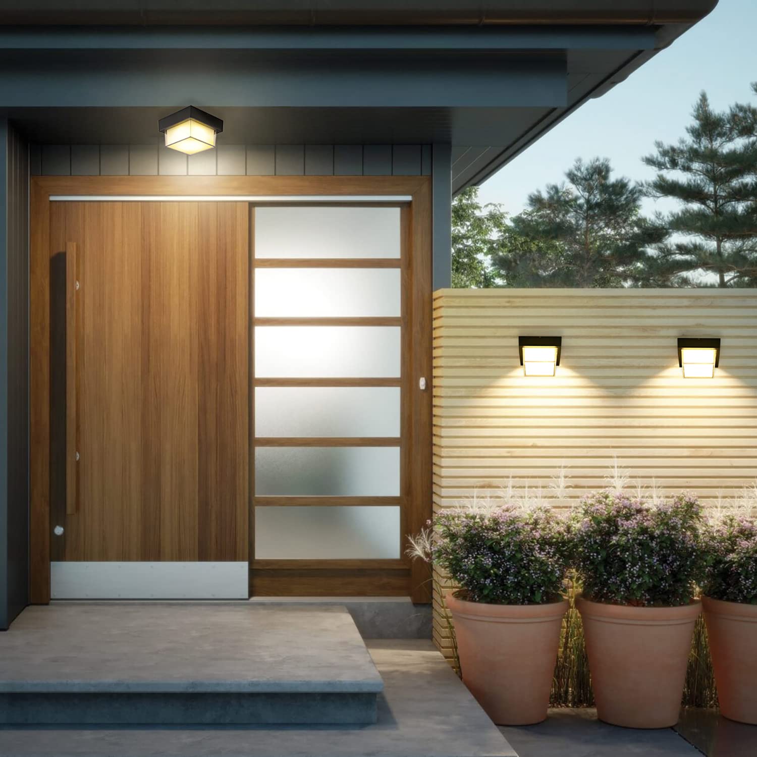 KZT Plafonnier LED Intérieur Detecteur de Mouvement 15W Exterieur Applique Murale Lampe avec Capteur Crépusculaire IP65 Étanche pour Escalier Garage Couloir Balcon Salle de Bains Porche Entrée, 3000K