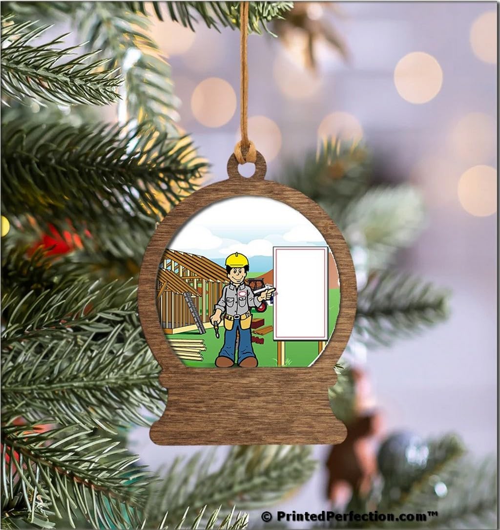 PrintedPerfection.com Personalized Construction Male Wooden Snow Globe Shaped Christmas Ornament