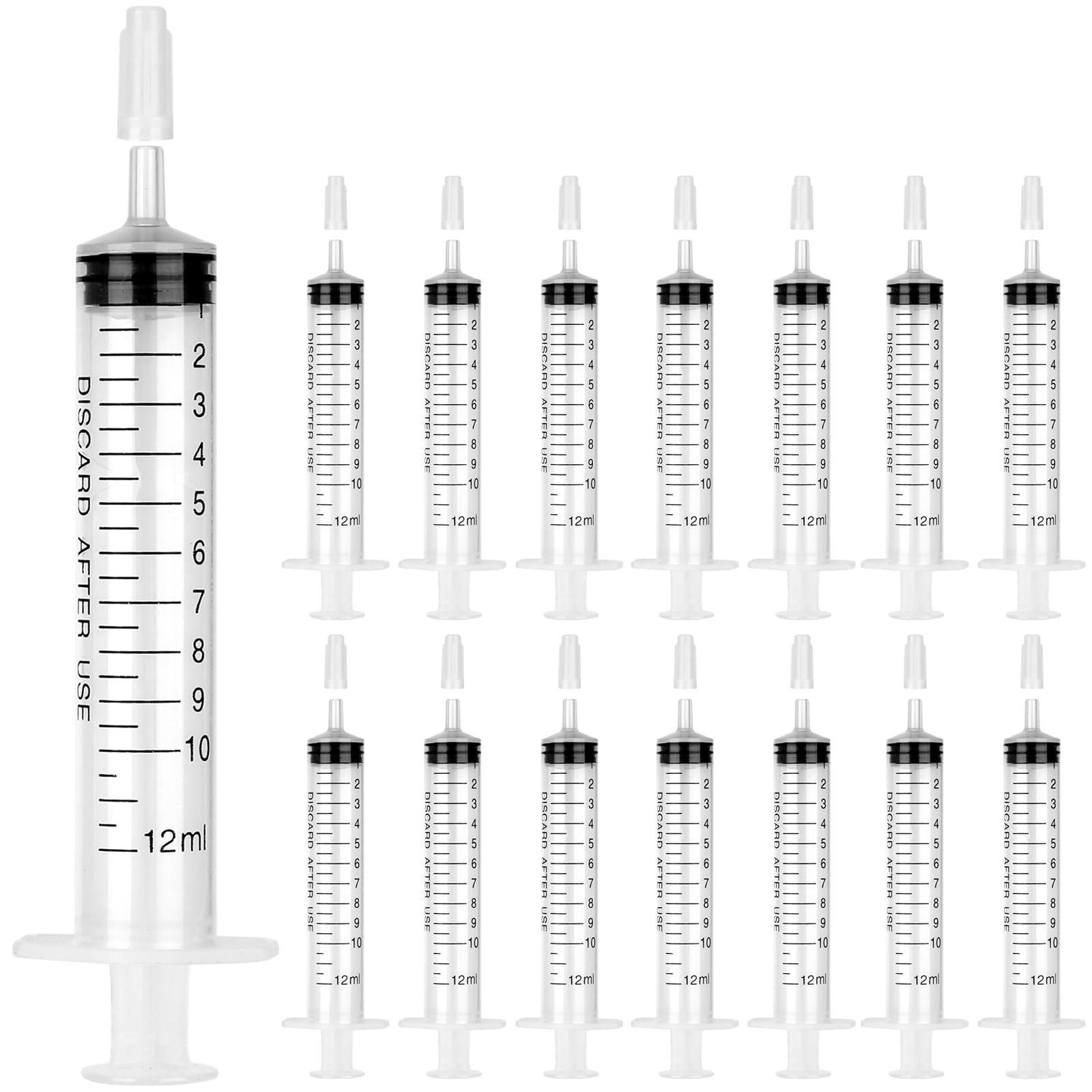 24 Pack 12ml/cc Plastic Syringe with Tip Cap, Small Sterile Syringe Individually Sealed, for Scientific Labs, Measuring, Watering,refilling, Pets,