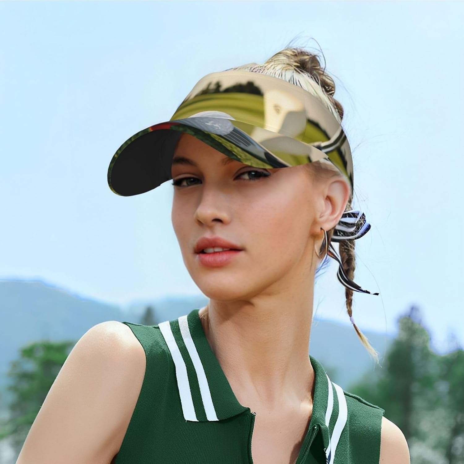 (Golf Ball) Adult Sun Visor Hat Adjustable Open Top Sports Cap Breathable for Men Women Beach Vacation Essentials Black