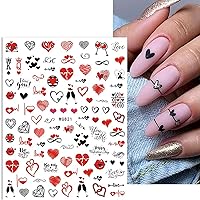 Vista 6 de 6 hojas de calcomanías autoadhesivas 3D para uñas de corazón negro y rojo Cupido corazón amor calcomanías para uñas naturales uñas acrílicas diseño