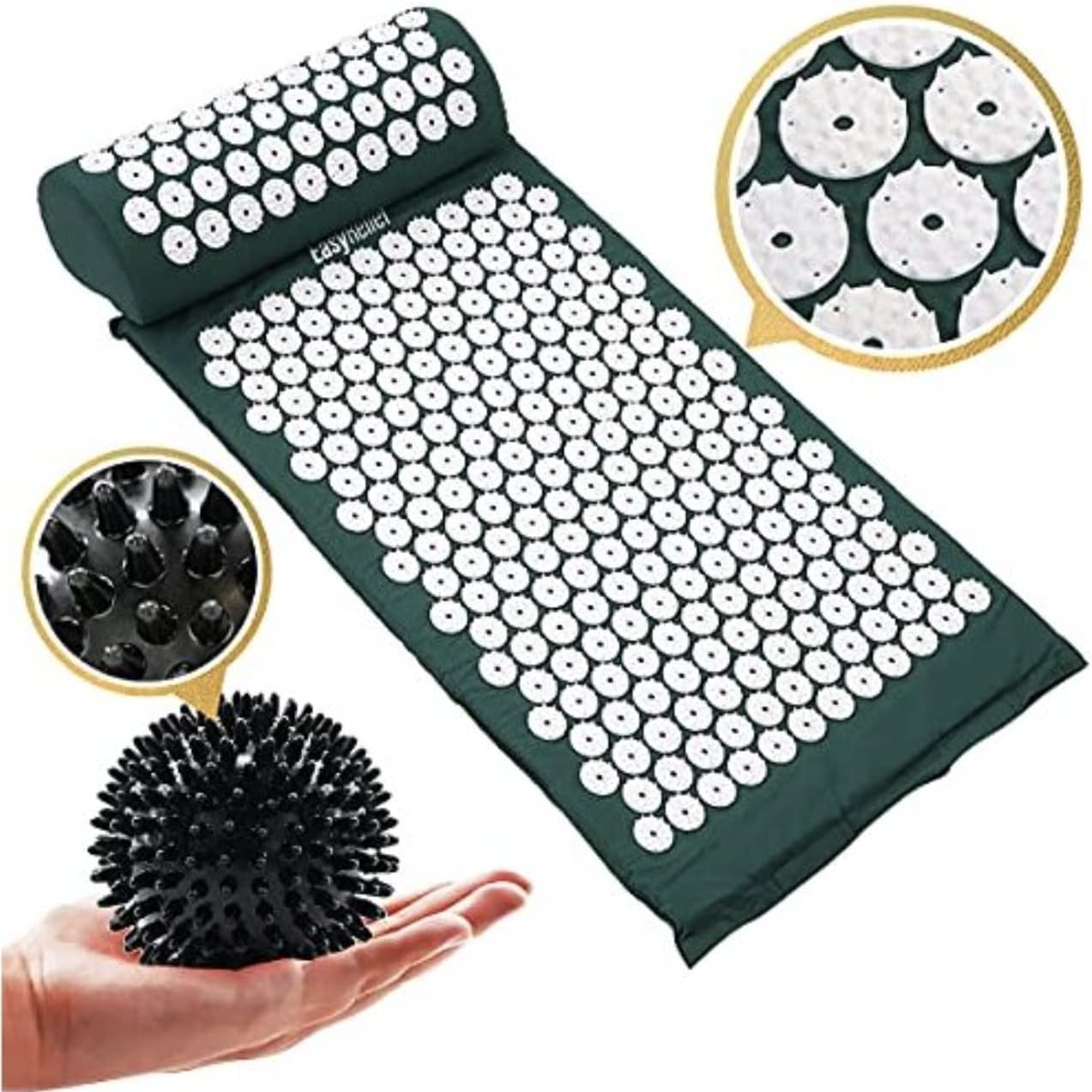 EasyRelief Acupressure Mat, Pillow & Massage Ball Set, New 2022 Eco-Friendly Acupuncture Mat, Acupuncture Pillow & Massage Ball for Relaxation & Pain Relief, Washable Cover and Travel Bag